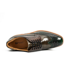 Green & Brown Brogues with Thick Heel Divinch