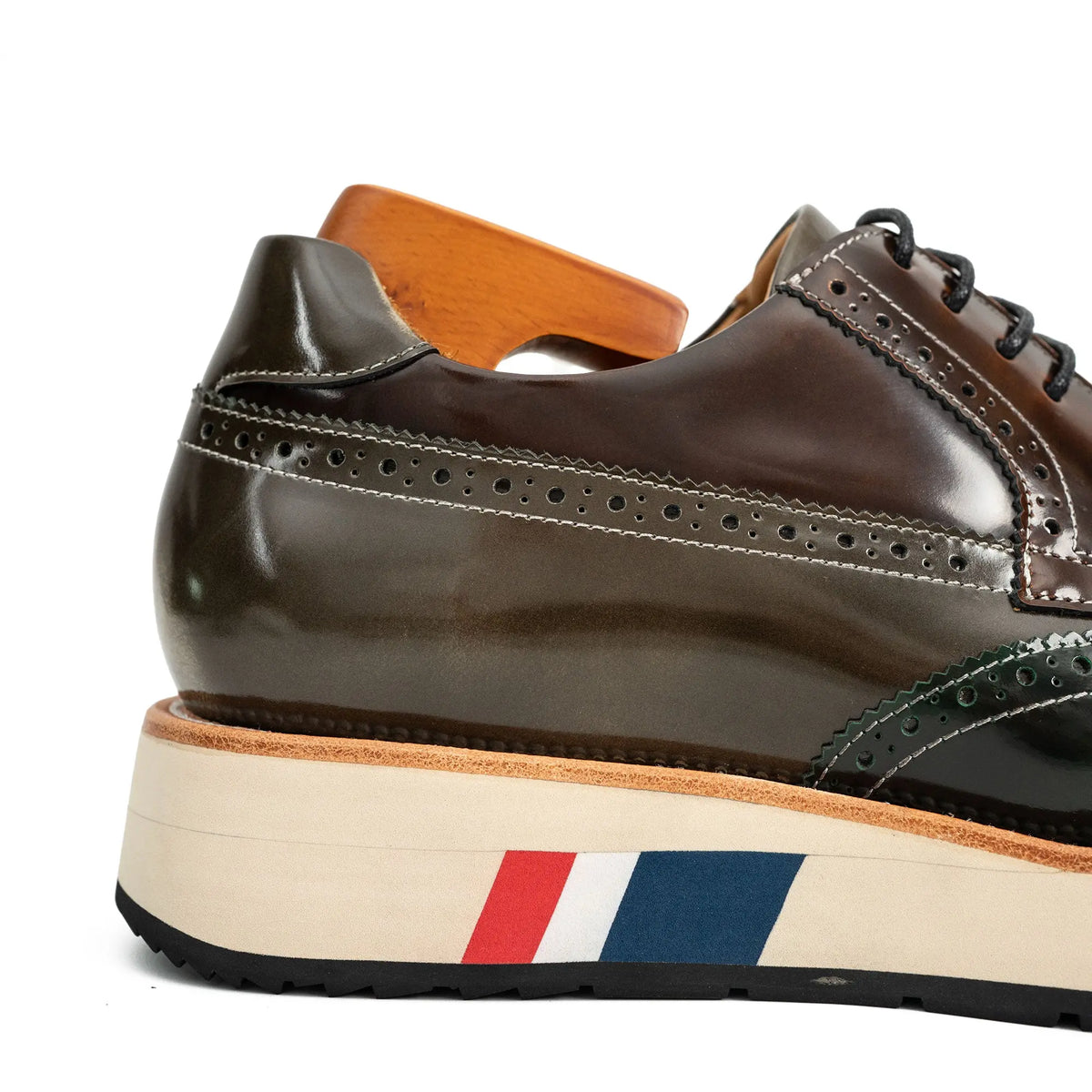 Green & Brown Brogues with Thick Heel Divinch