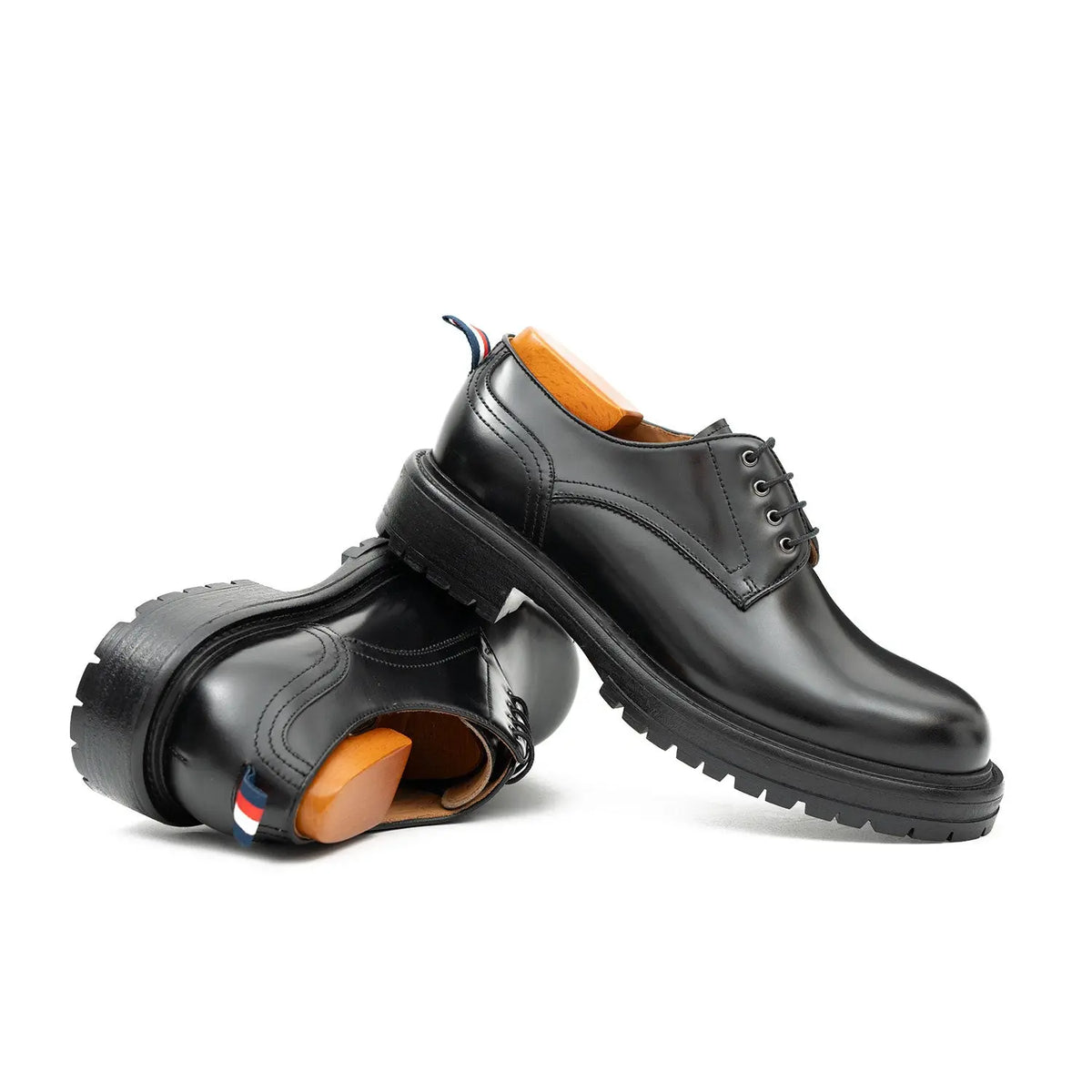 Handcrafted Big Toe Derby Shoes with Thick Sole  Black DIVINCH