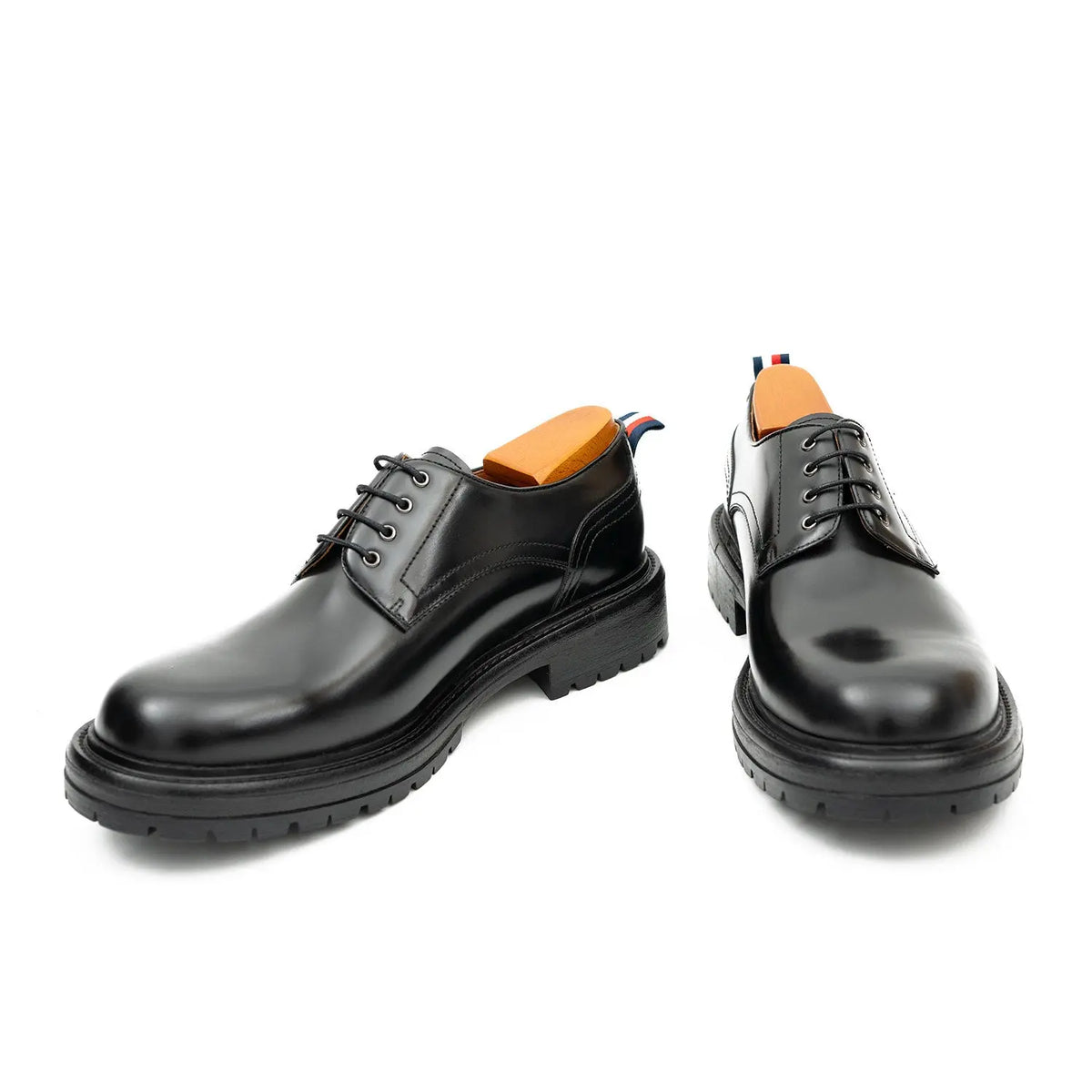 Handcrafted Big Toe Derby Shoes with Thick Sole  Black DIVINCH