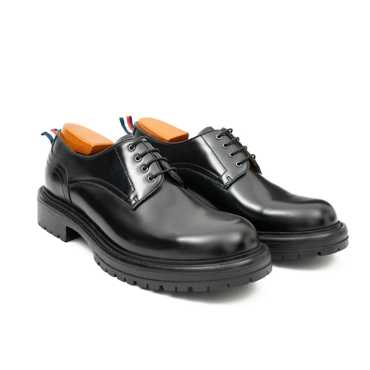 Handcrafted Big Toe Derby Shoes with Thick Sole  Black DIVINCH