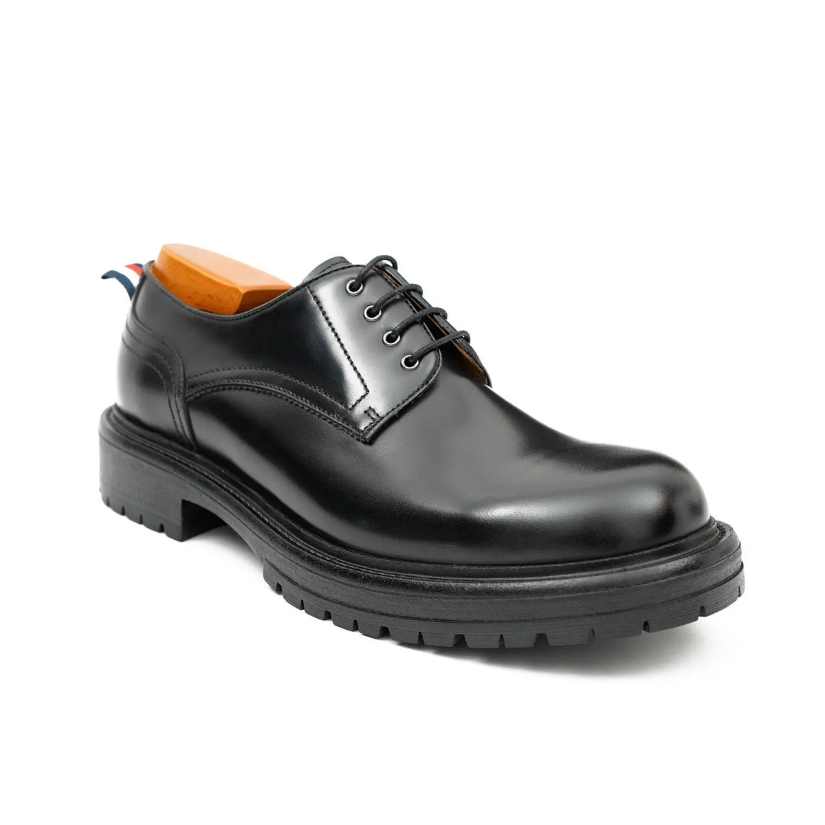 Handcrafted Big Toe Derby Shoes with Thick Sole  Black DIVINCH