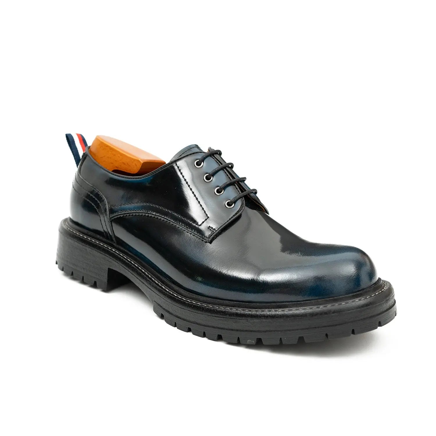 Handcrafted Big Toe Derby Shoes with Thick Sole  Blue DIVINCH