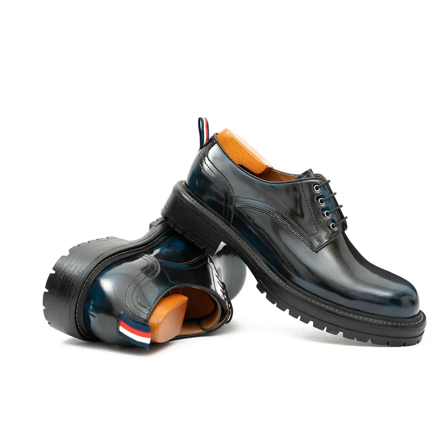 Handcrafted Big Toe Derby Shoes with Thick Sole  Blue DIVINCH