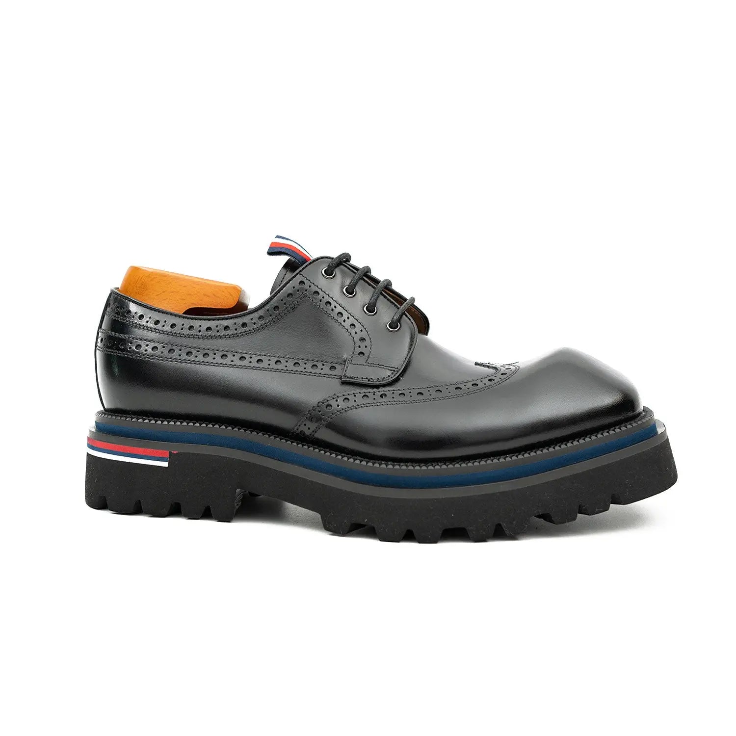 Handcrafted Square Toe Brogue Shoes with Thick Sole Black DIVINCH