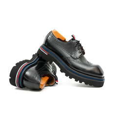 Handcrafted Square Toe Brogue Shoes with Thick Sole Black DIVINCH