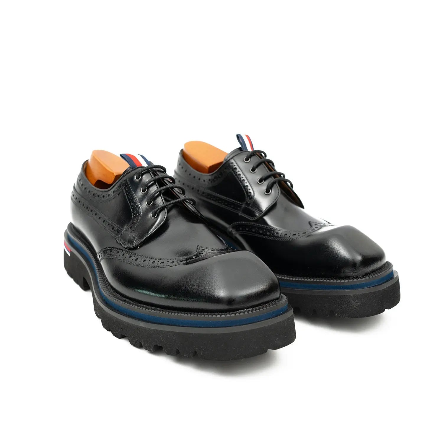 Handcrafted Square Toe Brogue Shoes with Thick Sole Black DIVINCH
