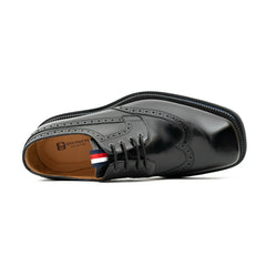 Handcrafted Square Toe Brogue Shoes with Thick Sole Black DIVINCH