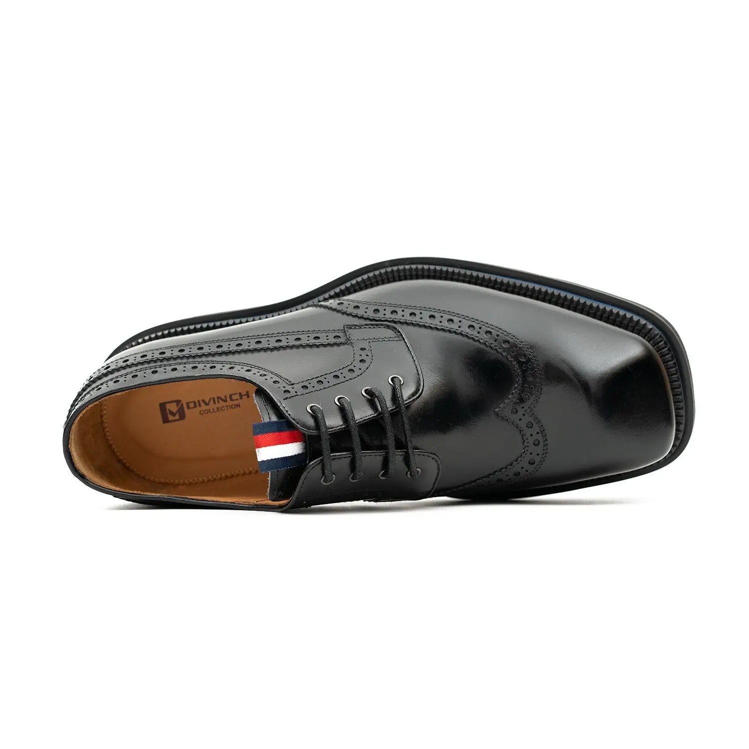 Handcrafted Square Toe Brogue Shoes with Thick Sole Black DIVINCH