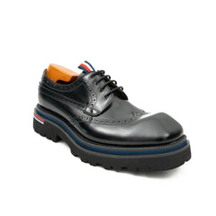 Handcrafted Square Toe Brogue Shoes with Thick Sole Black DIVINCH