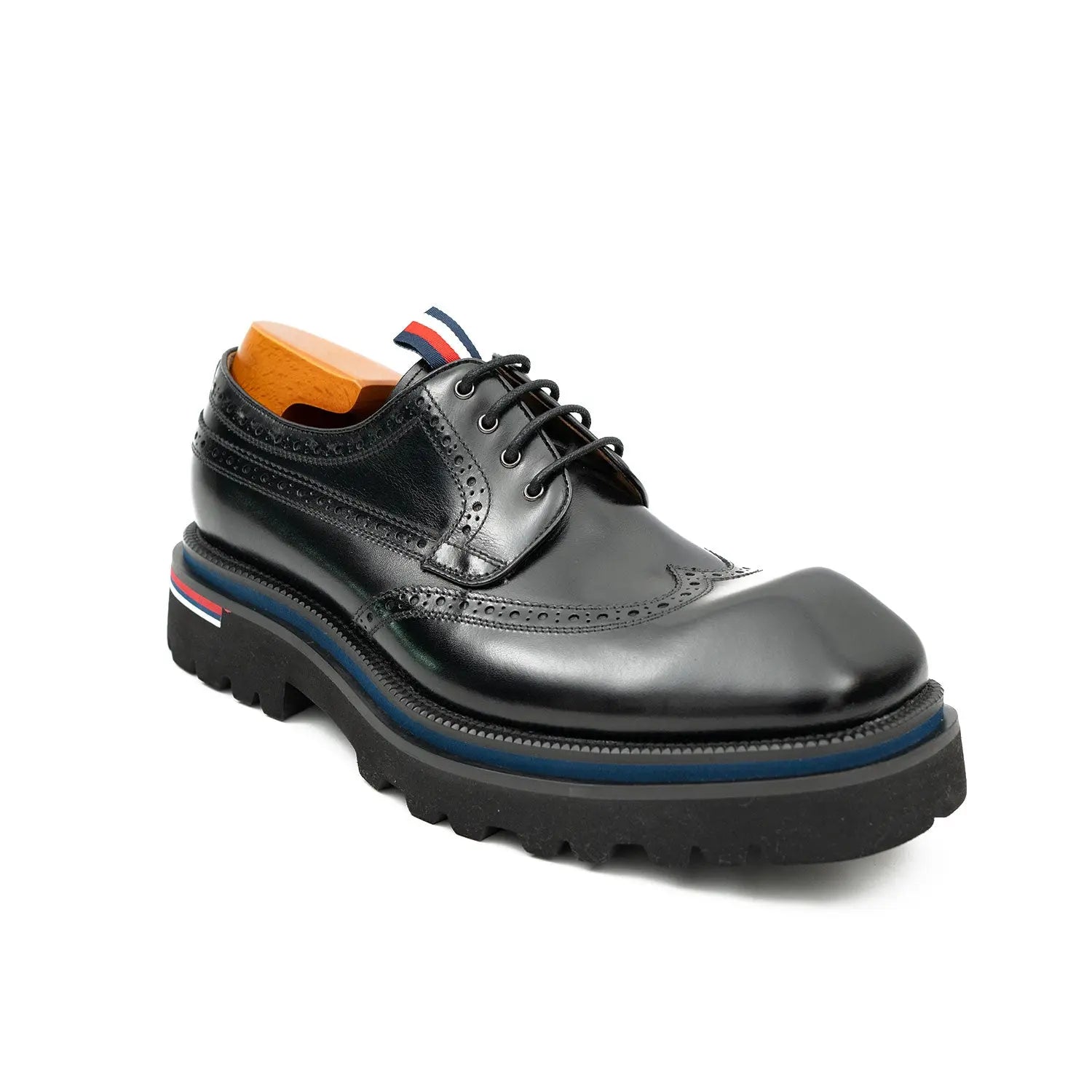 Handcrafted Square Toe Brogue Shoes with Thick Sole Black DIVINCH