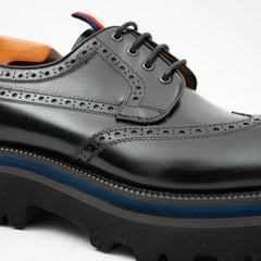 Handcrafted Square Toe Brogue Shoes with Thick Sole Black DIVINCH