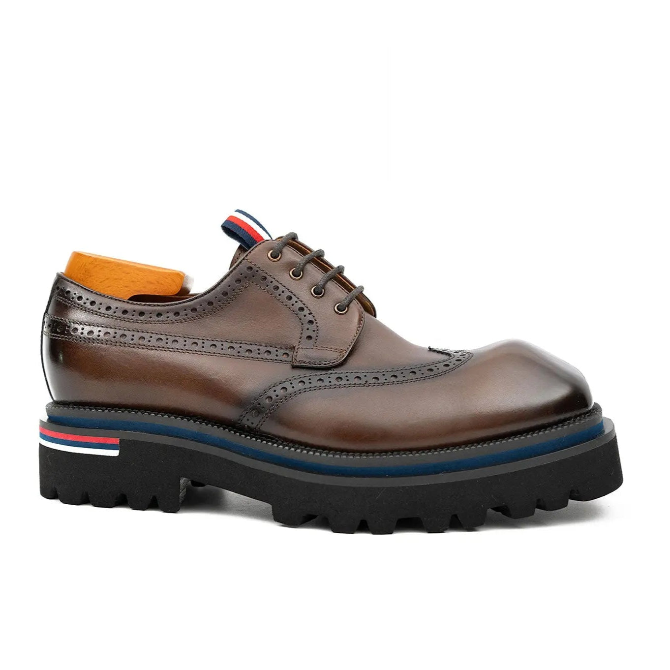 Handcrafted Square Toe Brogue Shoes with Thick Sole Coffee DIVINCH