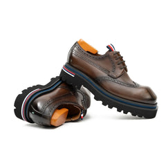 Handcrafted Square Toe Brogue Shoes with Thick Sole Coffee DIVINCH