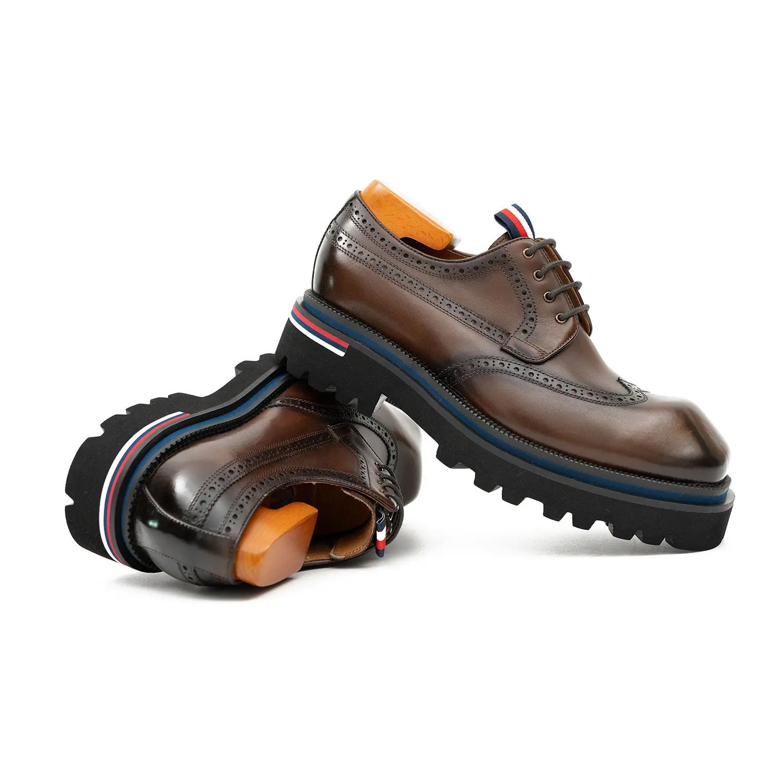 Handcrafted Square Toe Brogue Shoes with Thick Sole Coffee DIVINCH