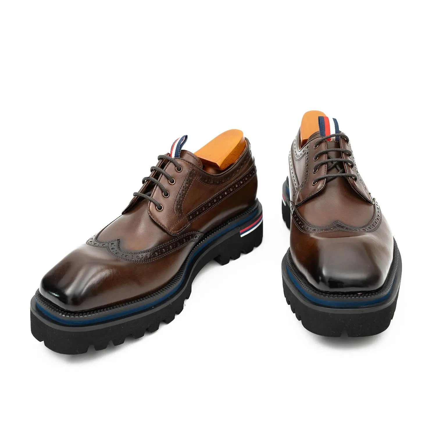 Handcrafted Square Toe Brogue Shoes with Thick Sole Coffee DIVINCH