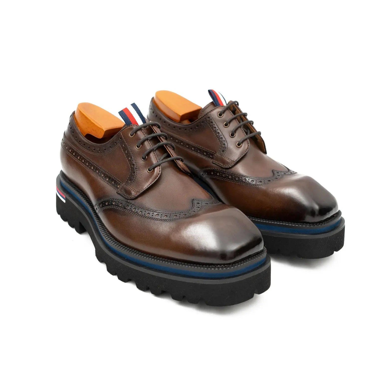 Handcrafted Square Toe Brogue Shoes with Thick Sole Coffee DIVINCH