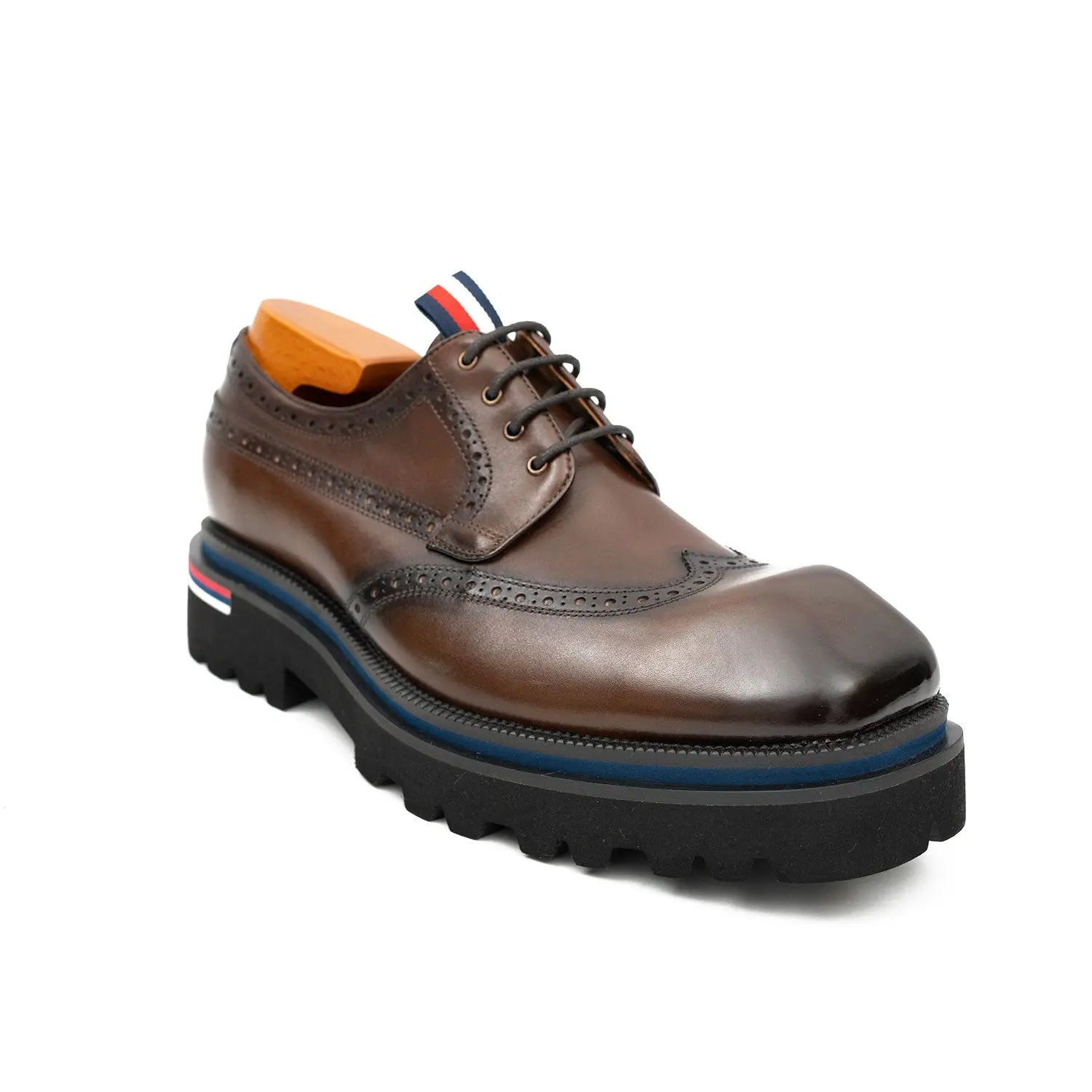 Handcrafted Square Toe Brogue Shoes with Thick Sole Coffee DIVINCH
