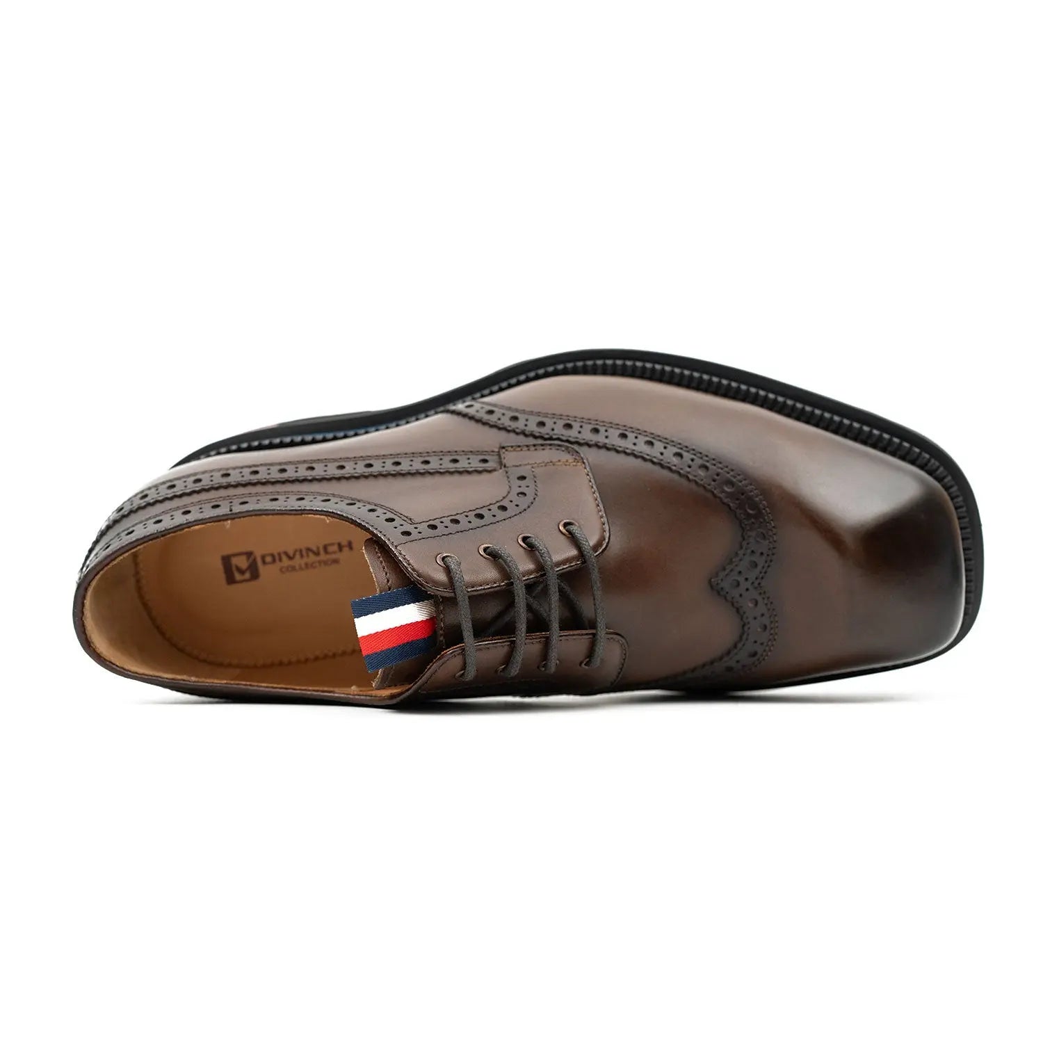 Handcrafted Square Toe Brogue Shoes with Thick Sole Coffee DIVINCH