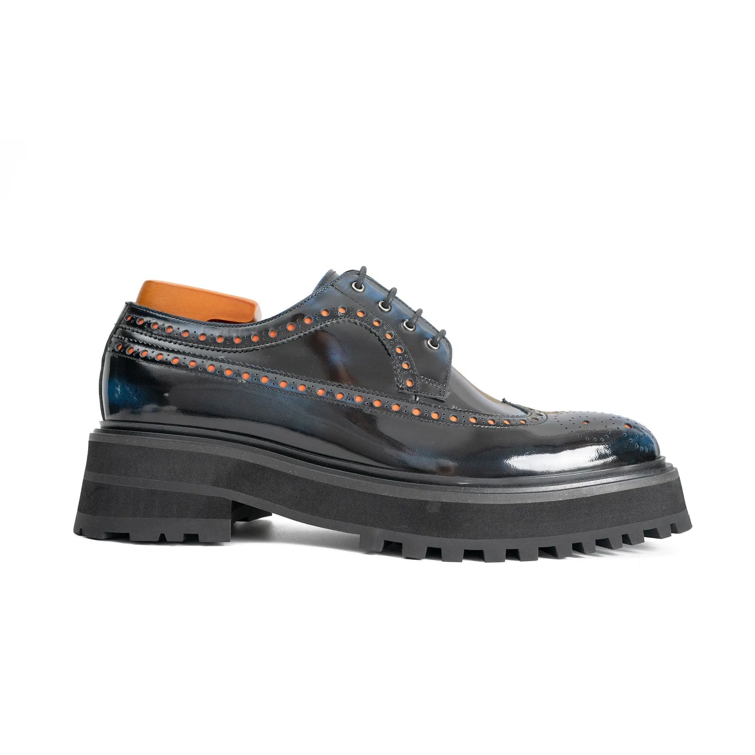 Handmade Chunky - sole Brogue Shoes Black Divinch