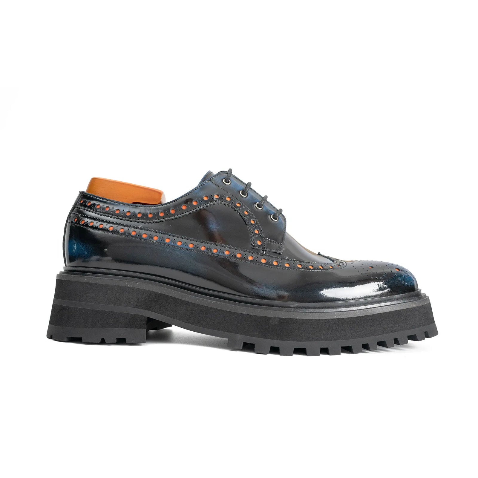 Handmade Chunky - sole Brogue Shoes Black Divinch