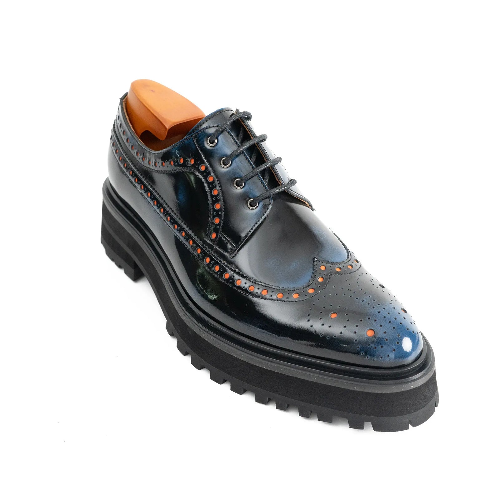 Handmade Chunky - sole Brogue Shoes Black Divinch