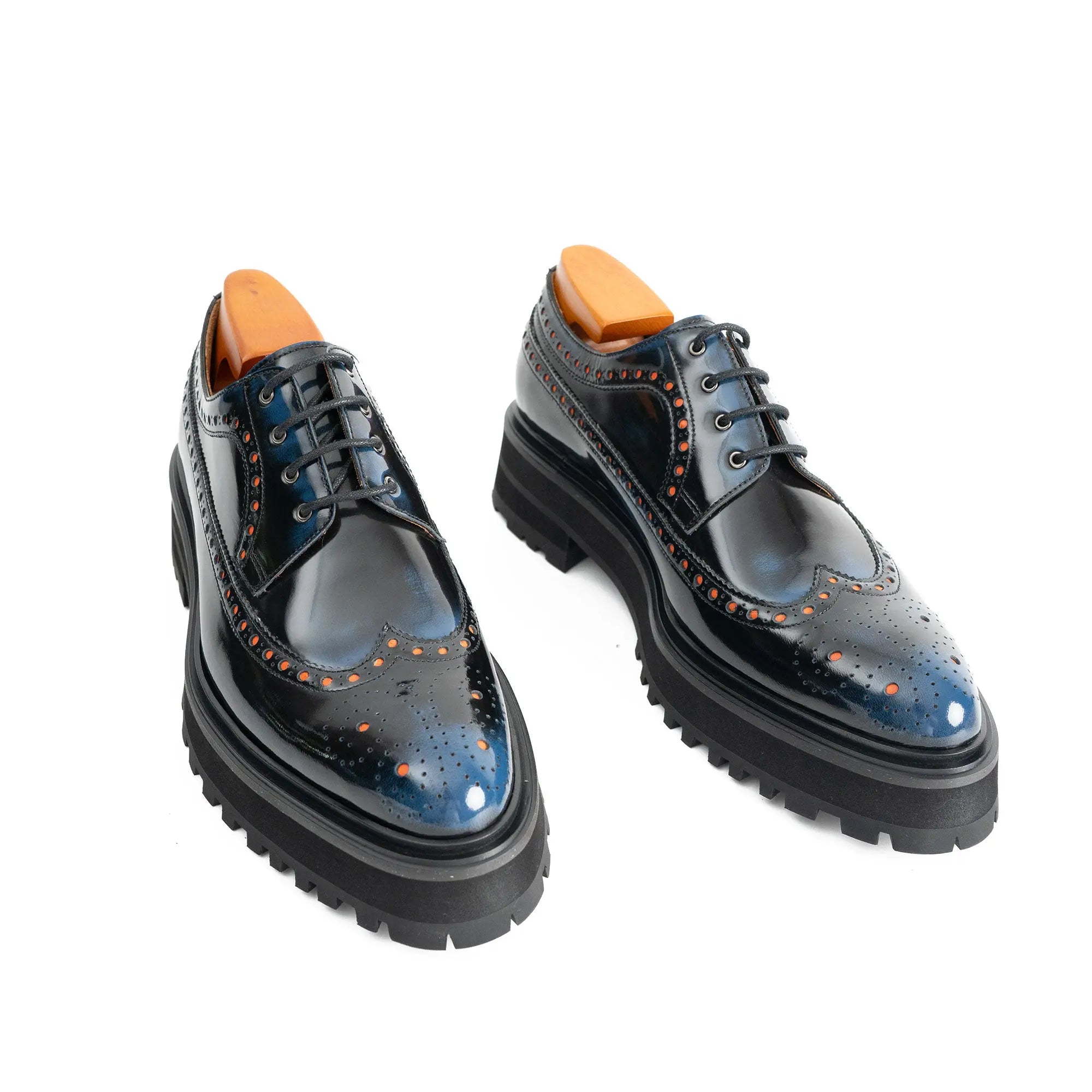 Handmade Chunky - sole Brogue Shoes Black Divinch