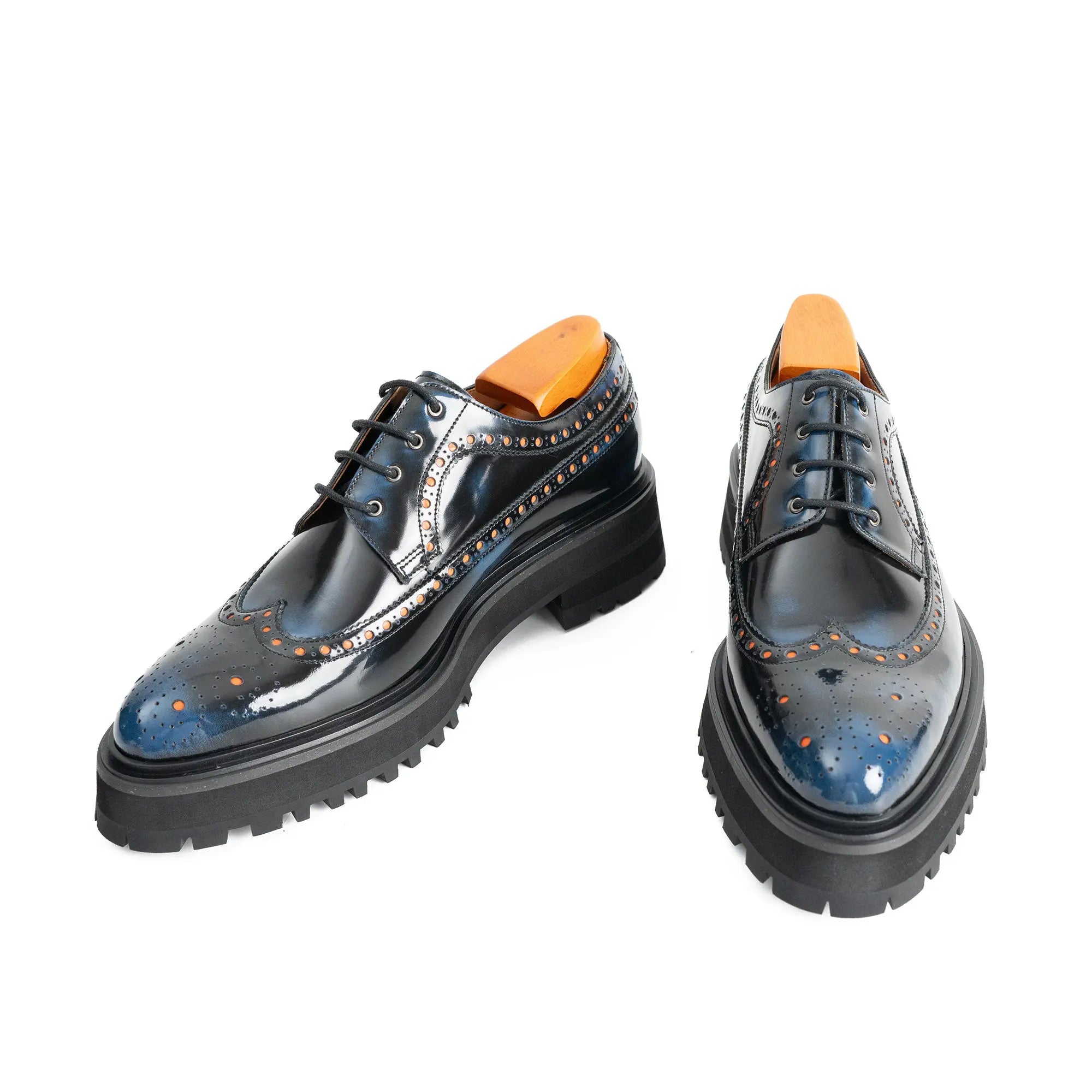 Handmade Chunky - sole Brogue Shoes Black Divinch