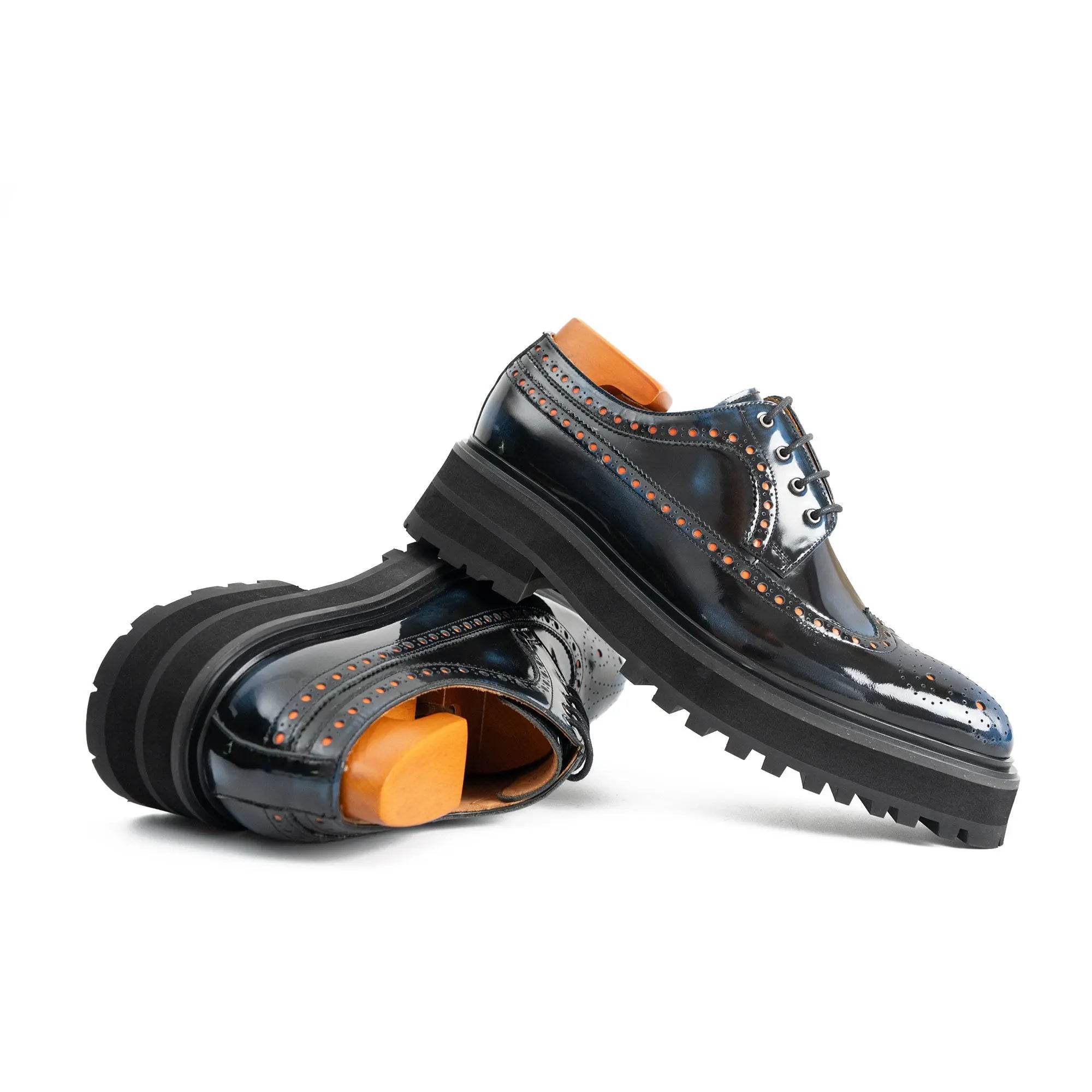 Handmade Chunky - sole Brogue Shoes Black Divinch