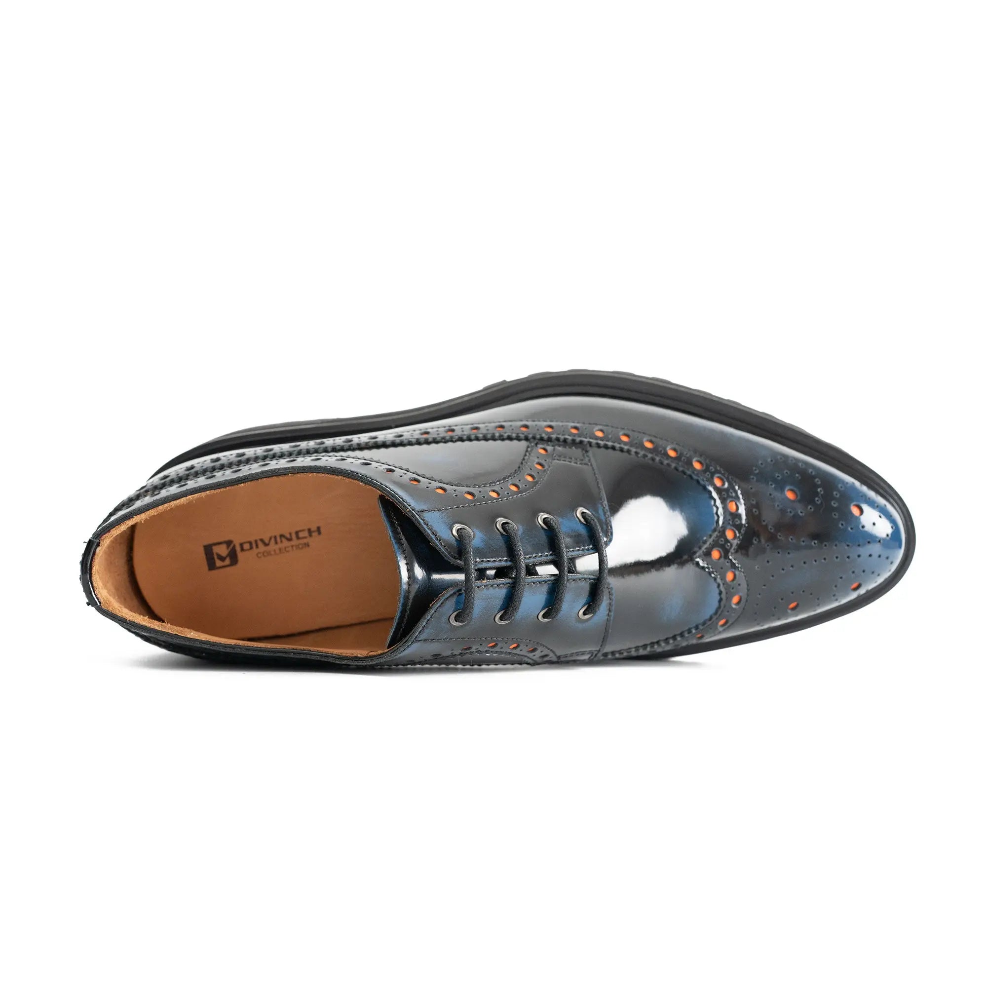 Handmade Chunky - sole Brogue Shoes Black Divinch
