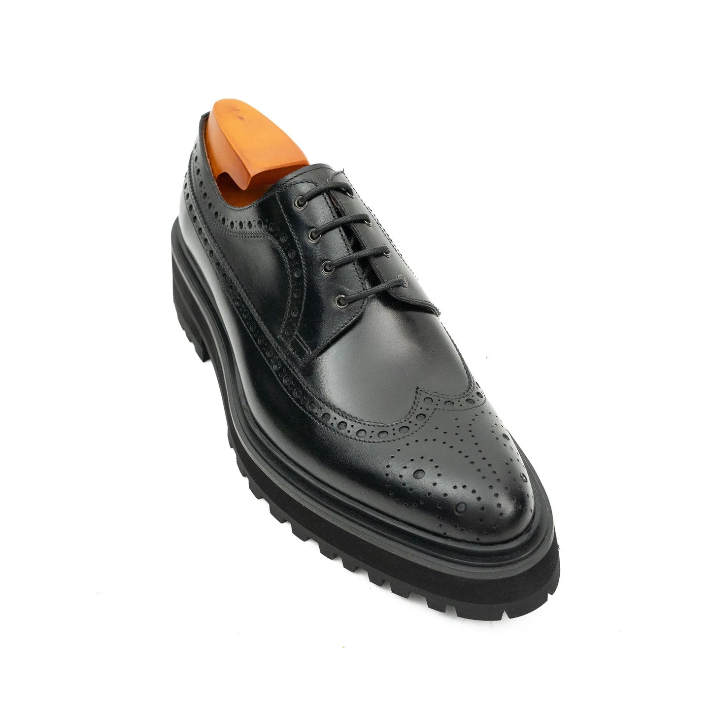 Handmade Chunky - sole Brogue Shoes Black Divinch