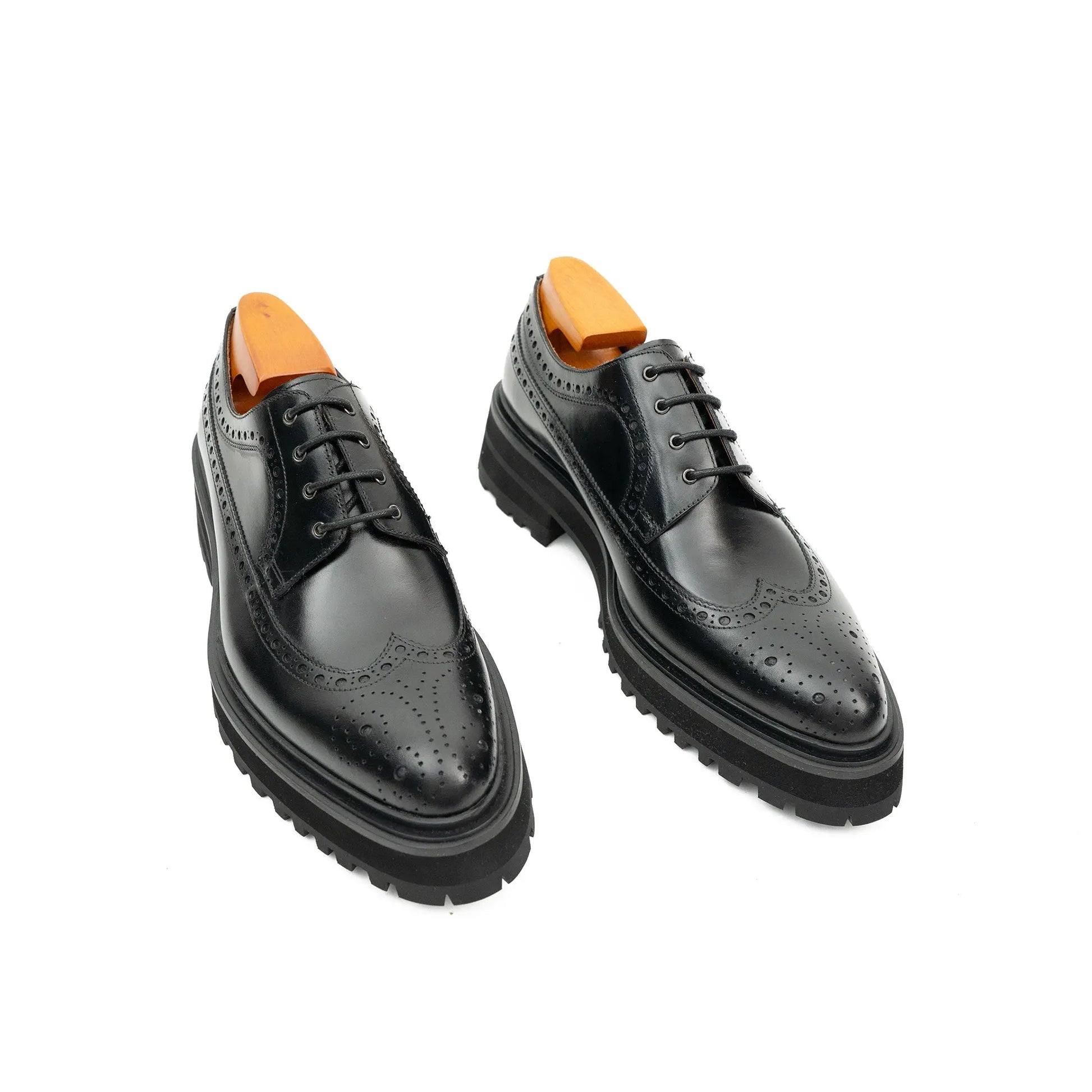 Handmade Chunky - sole Brogue Shoes Black Divinch