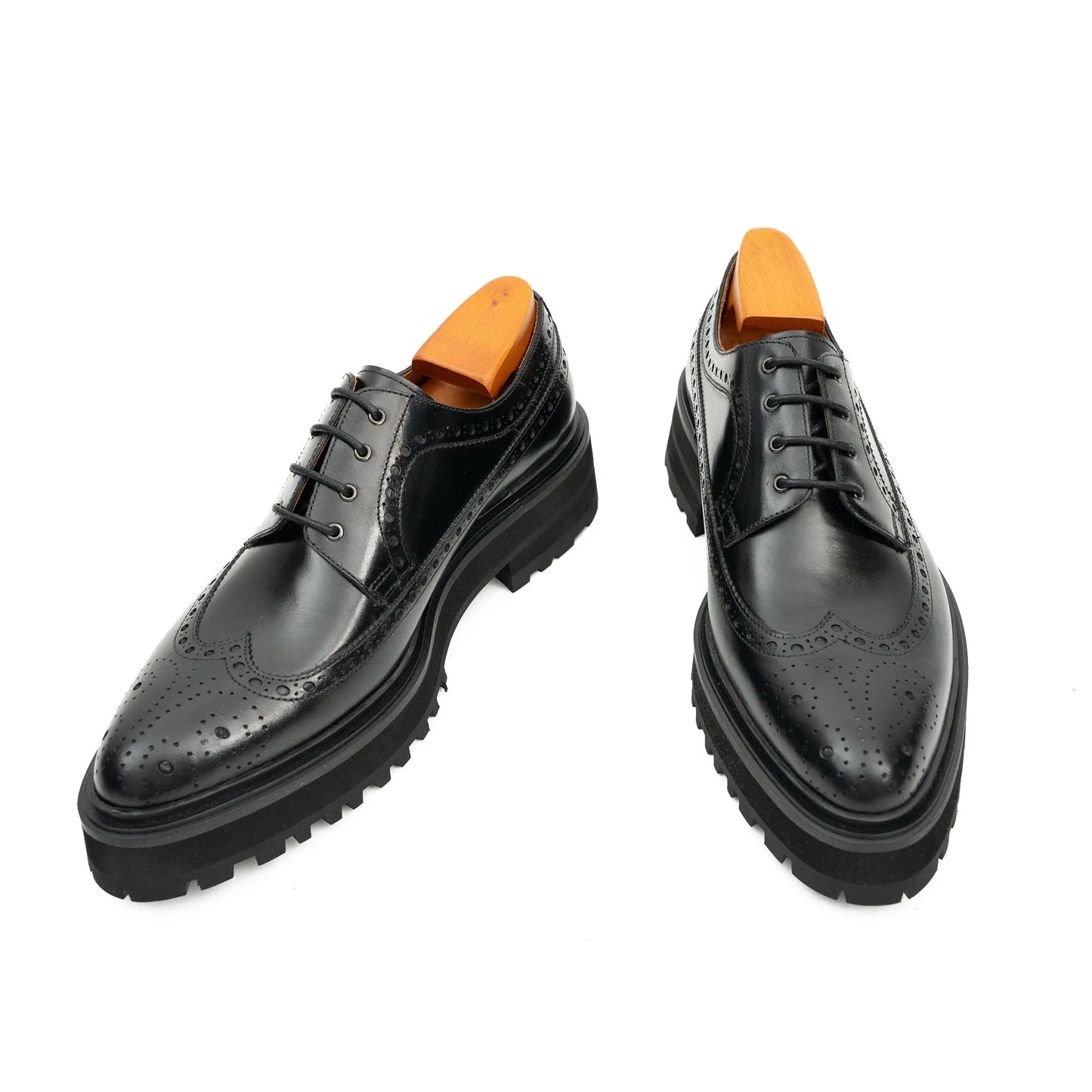 Handmade Chunky - sole Brogue Shoes Black Divinch