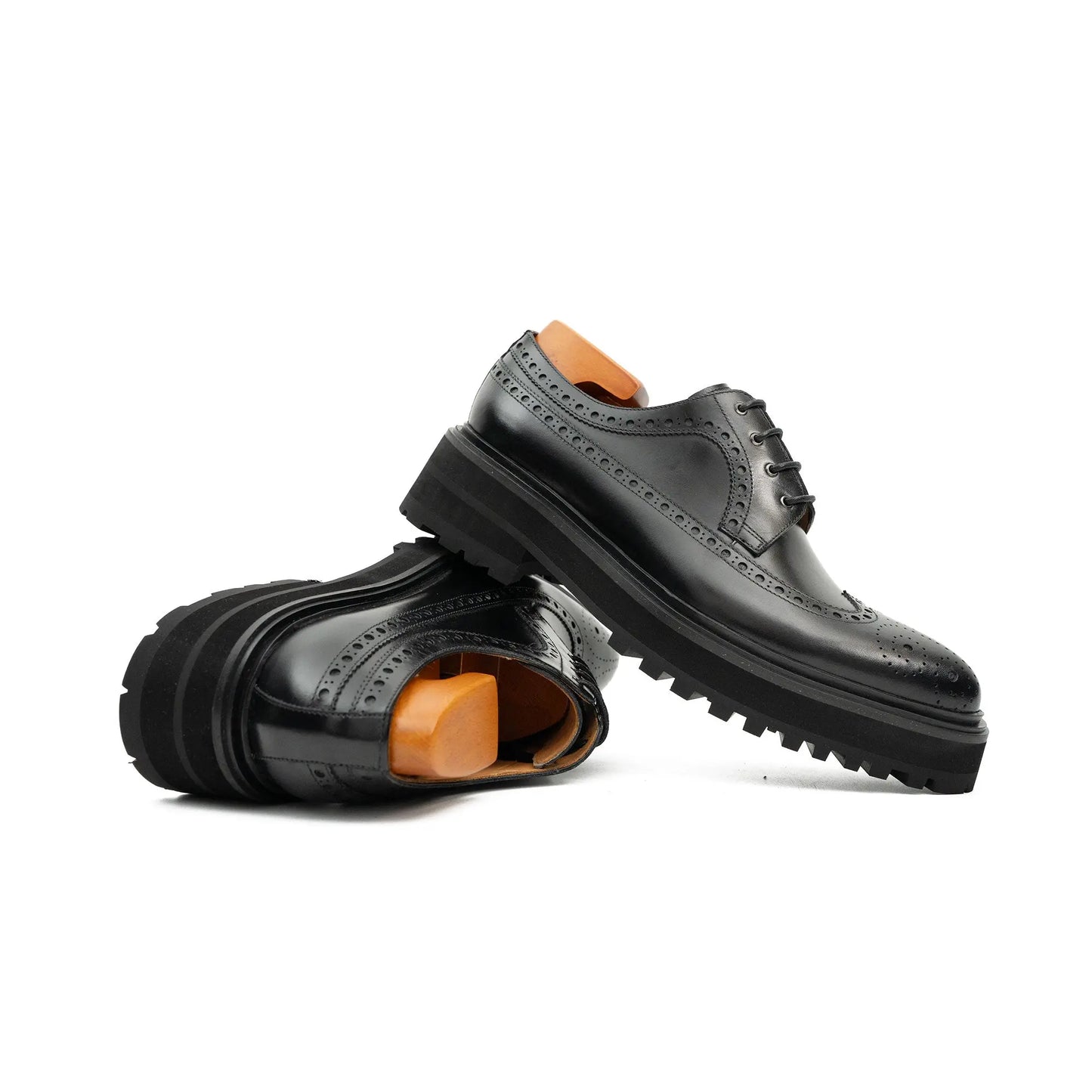 Handmade Chunky - sole Brogue Shoes Black Divinch