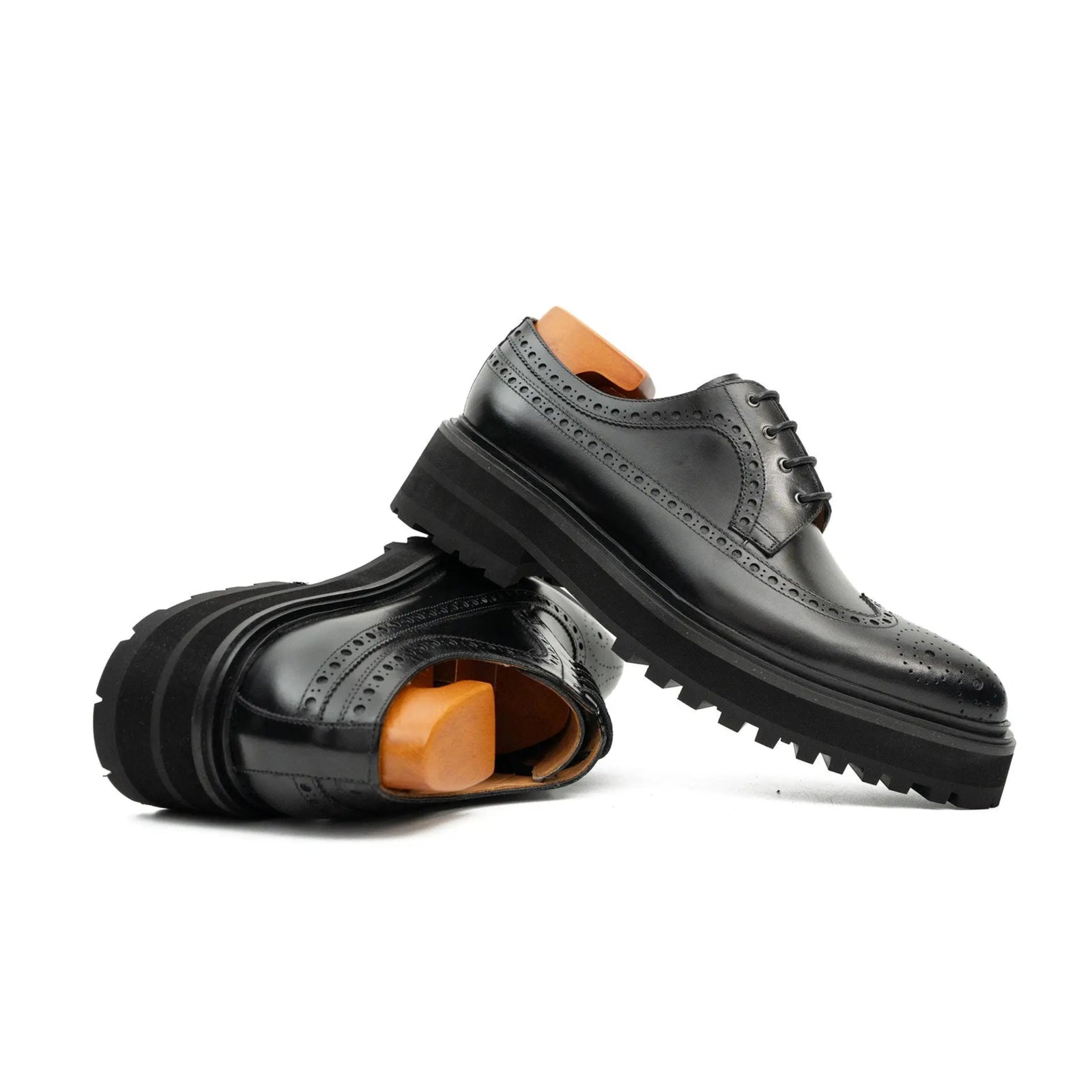 Handmade Chunky - sole Brogue Shoes Black Divinch