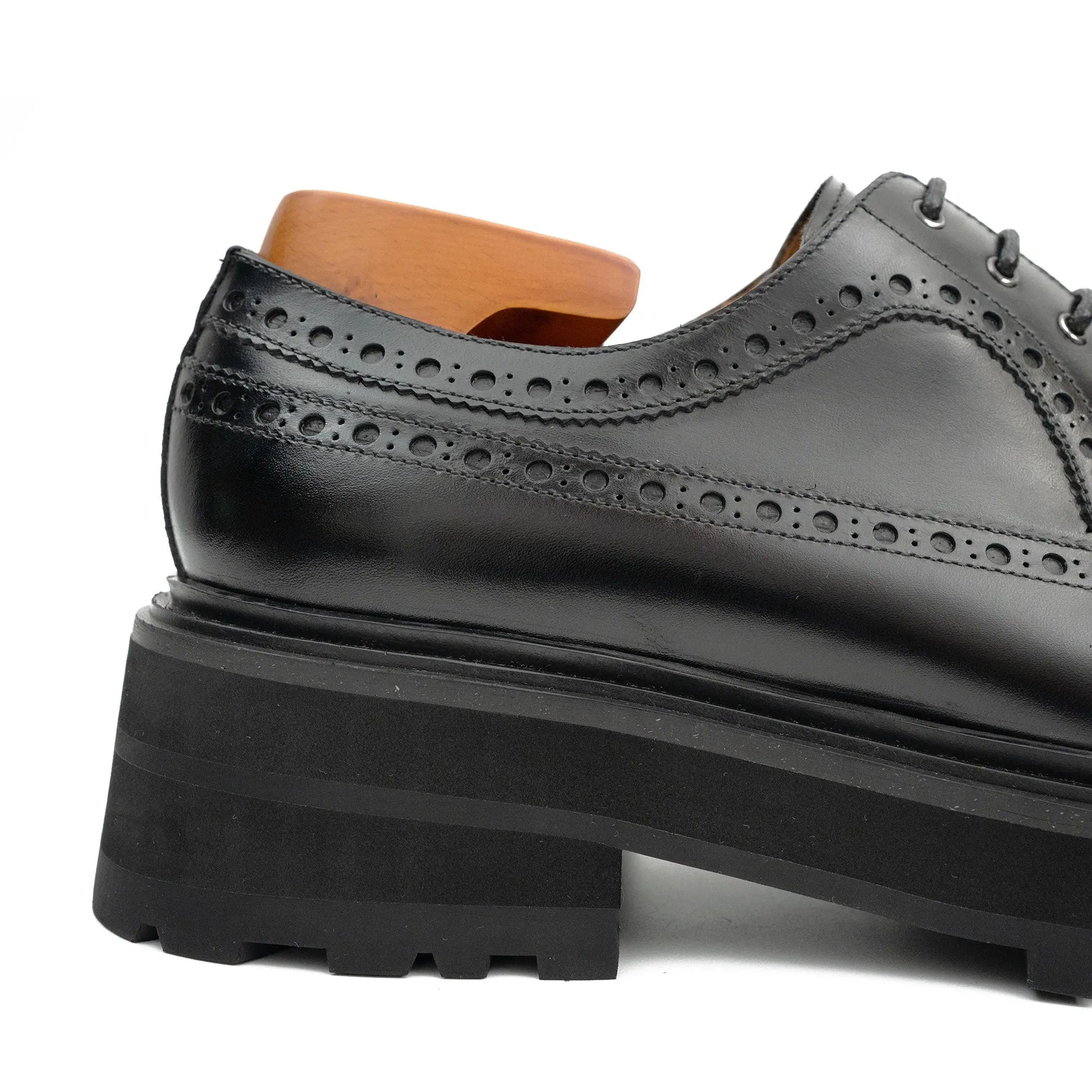 Handmade Chunky - sole Brogue Shoes Black Divinch