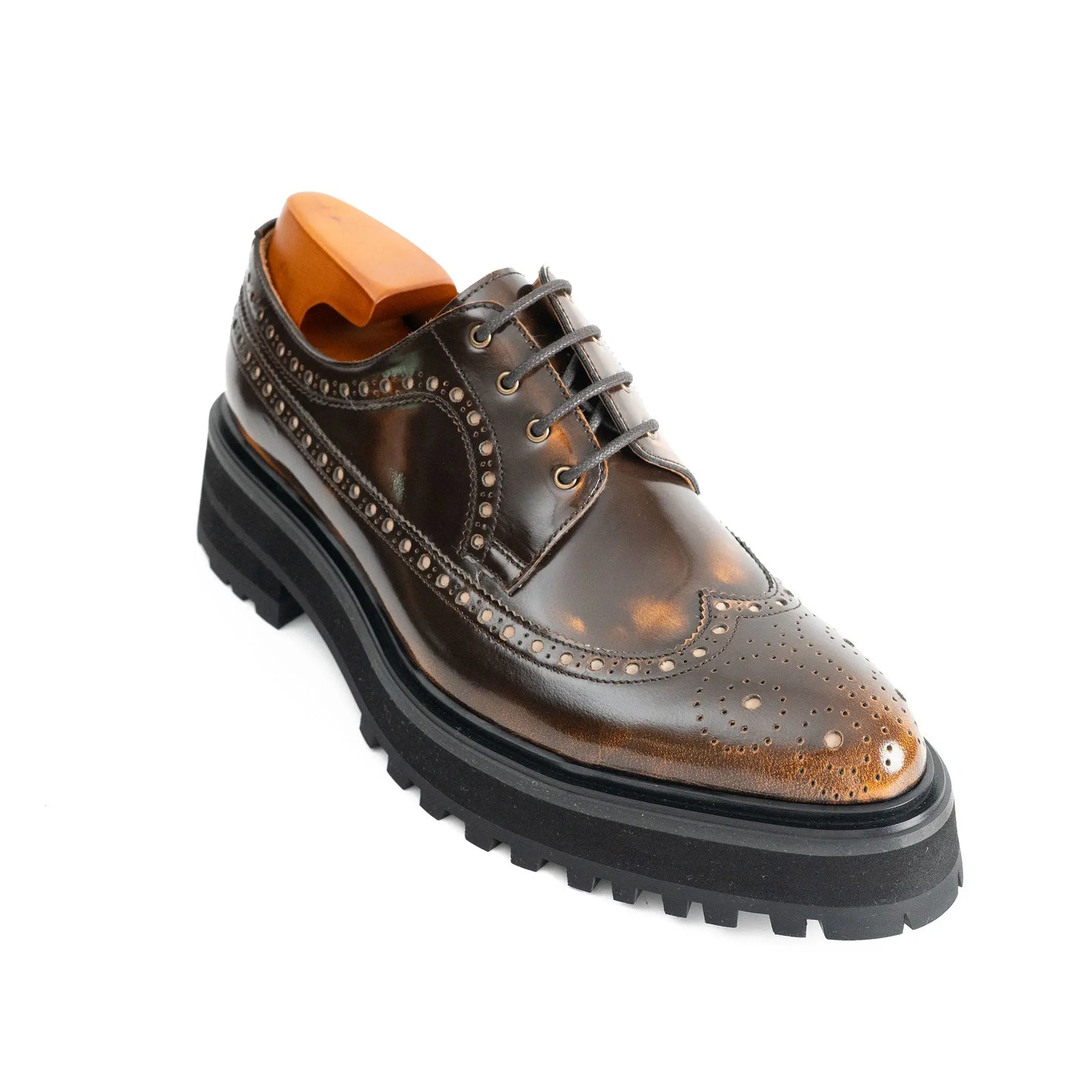 Handmade Chunky - sole Brogue Shoes Brown Divinch