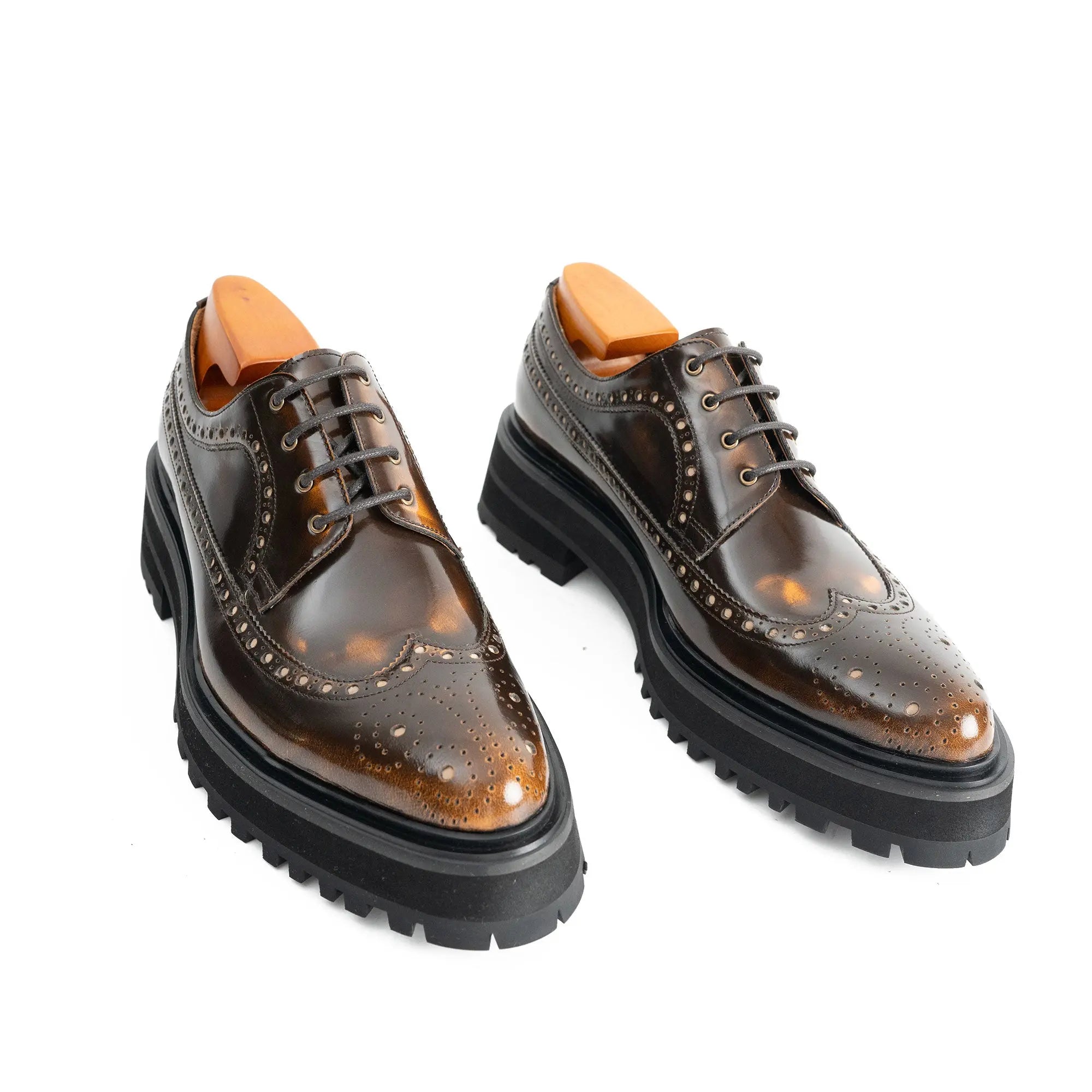 Handmade Chunky - sole Brogue Shoes Brown Divinch