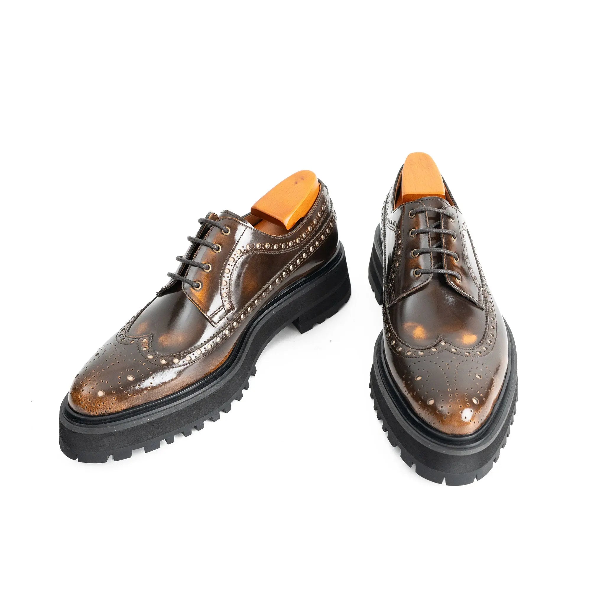 Handmade Chunky - sole Brogue Shoes Brown Divinch