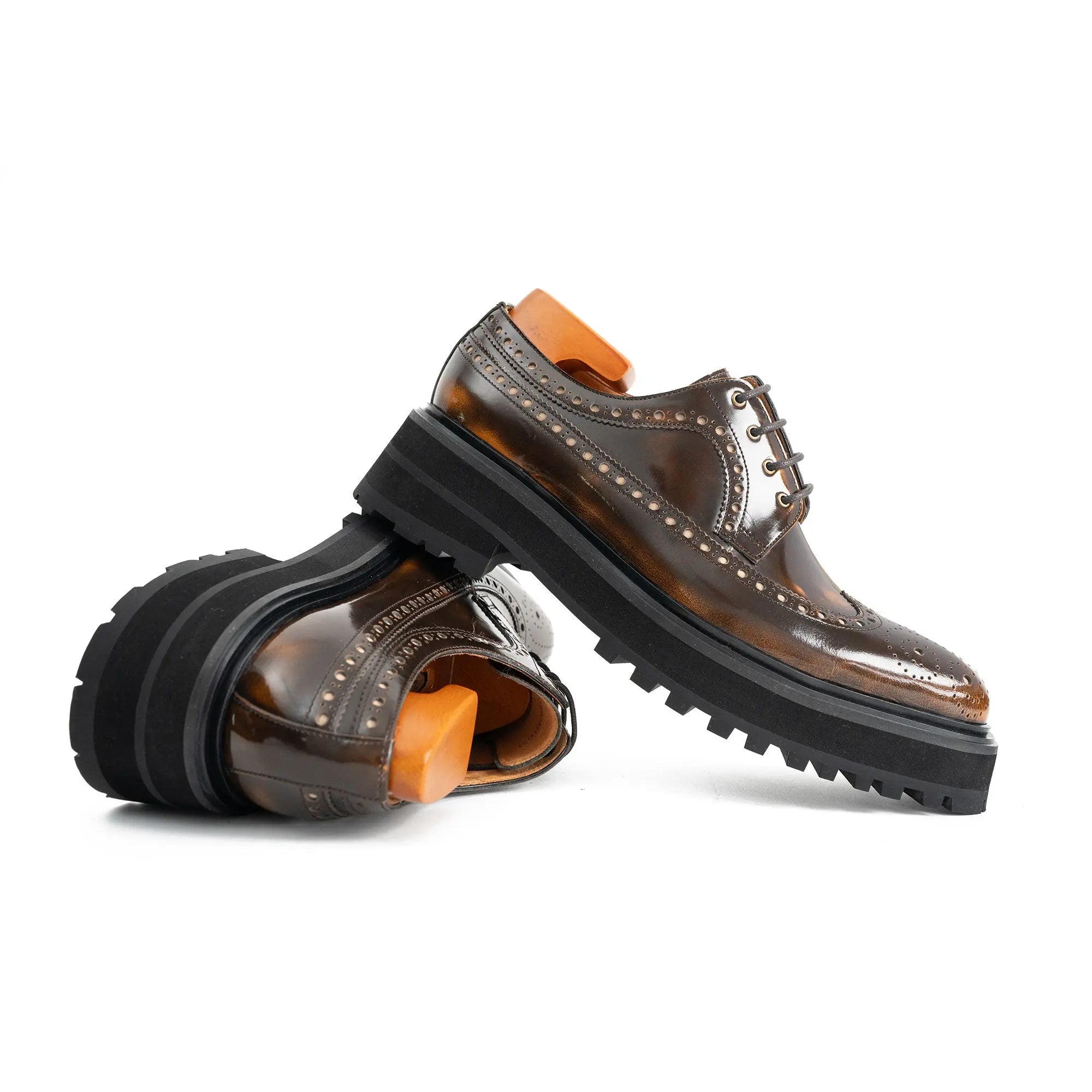 Handmade Chunky - sole Brogue Shoes Brown Divinch
