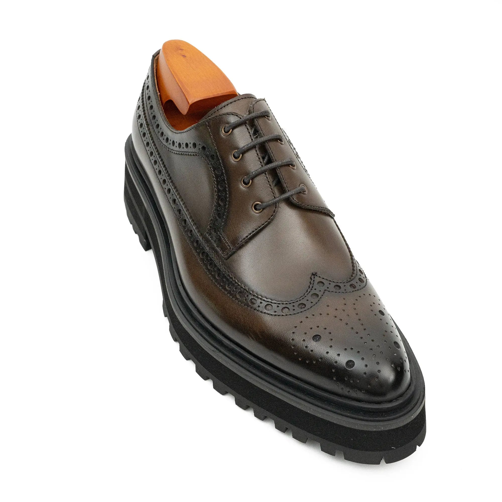 Handmade Chunky - sole Brogue Shoes Coffee Divinch