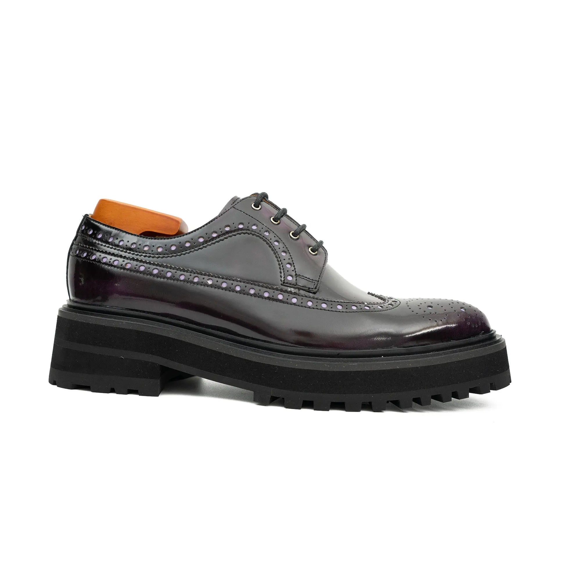 Handmade Chunky - sole Brogue Shoes Purple Divinch