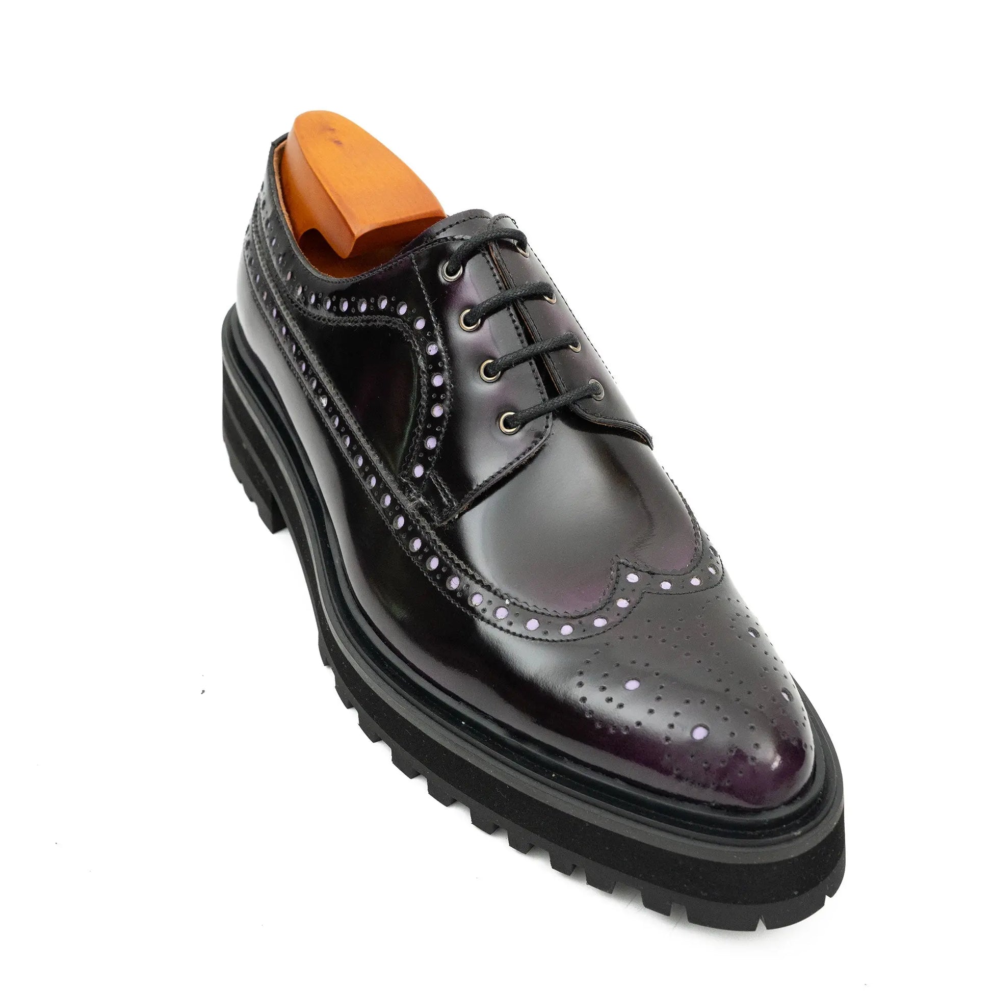 Handmade Chunky - sole Brogue Shoes Purple Divinch