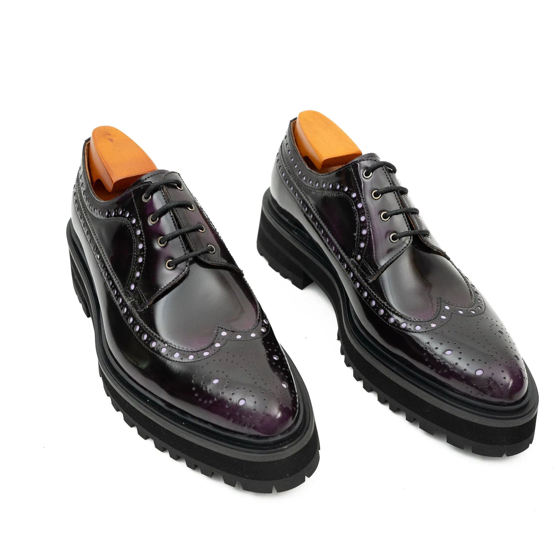 Handmade Chunky - sole Brogue Shoes Purple Divinch