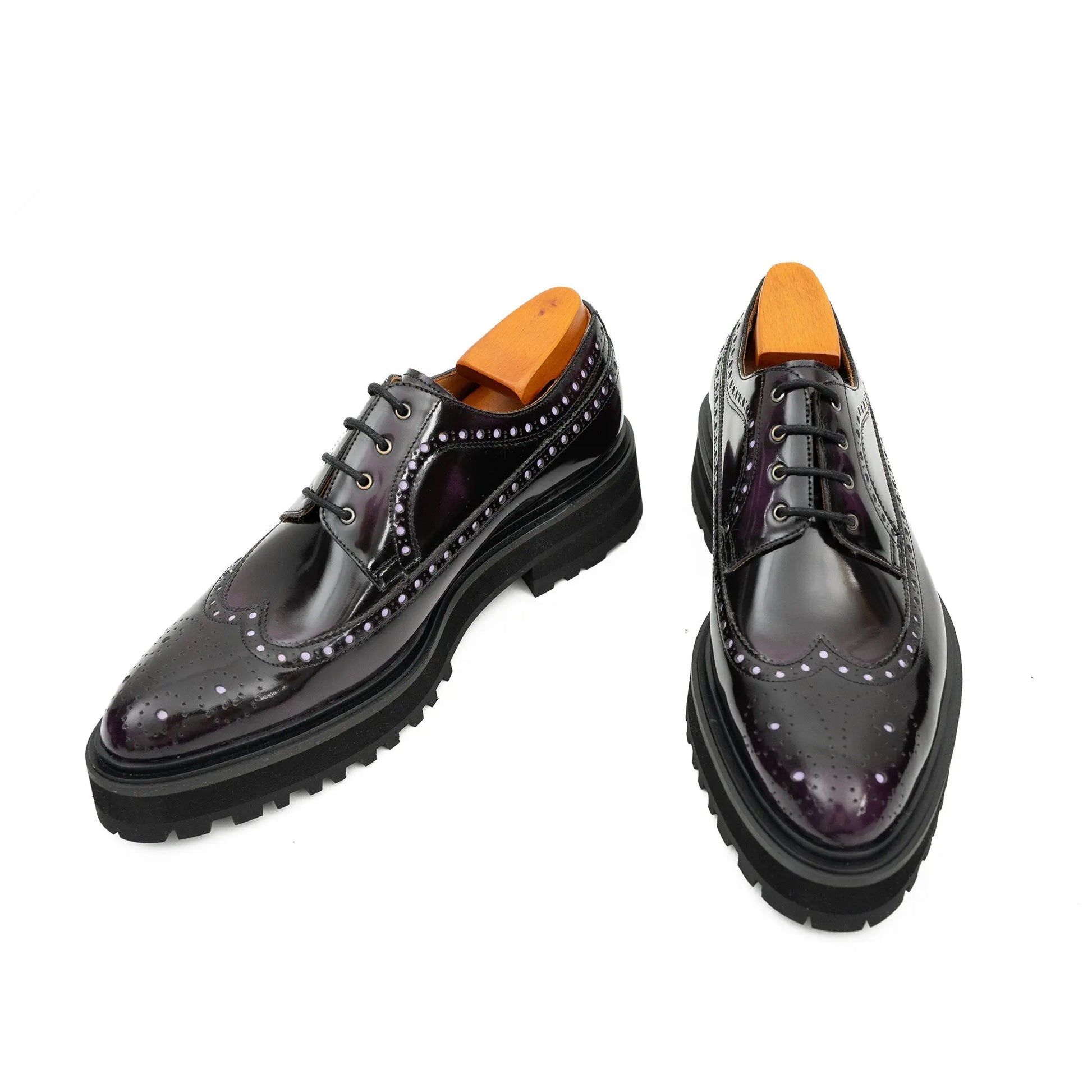 Handmade Chunky - sole Brogue Shoes Purple Divinch