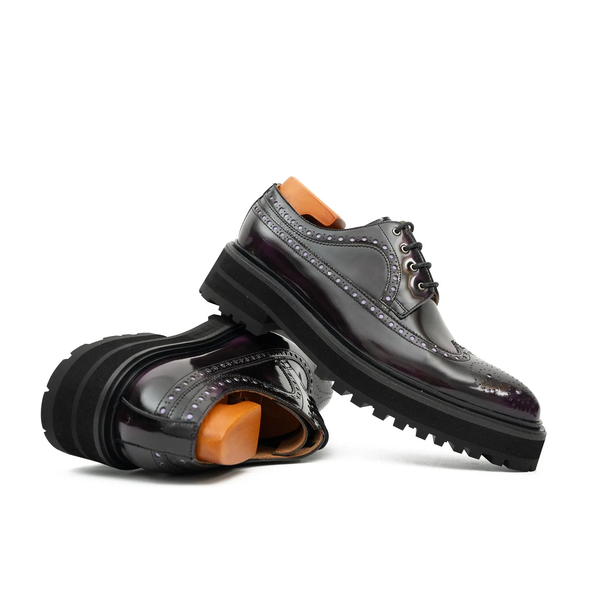 Handmade Chunky - sole Brogue Shoes Purple Divinch