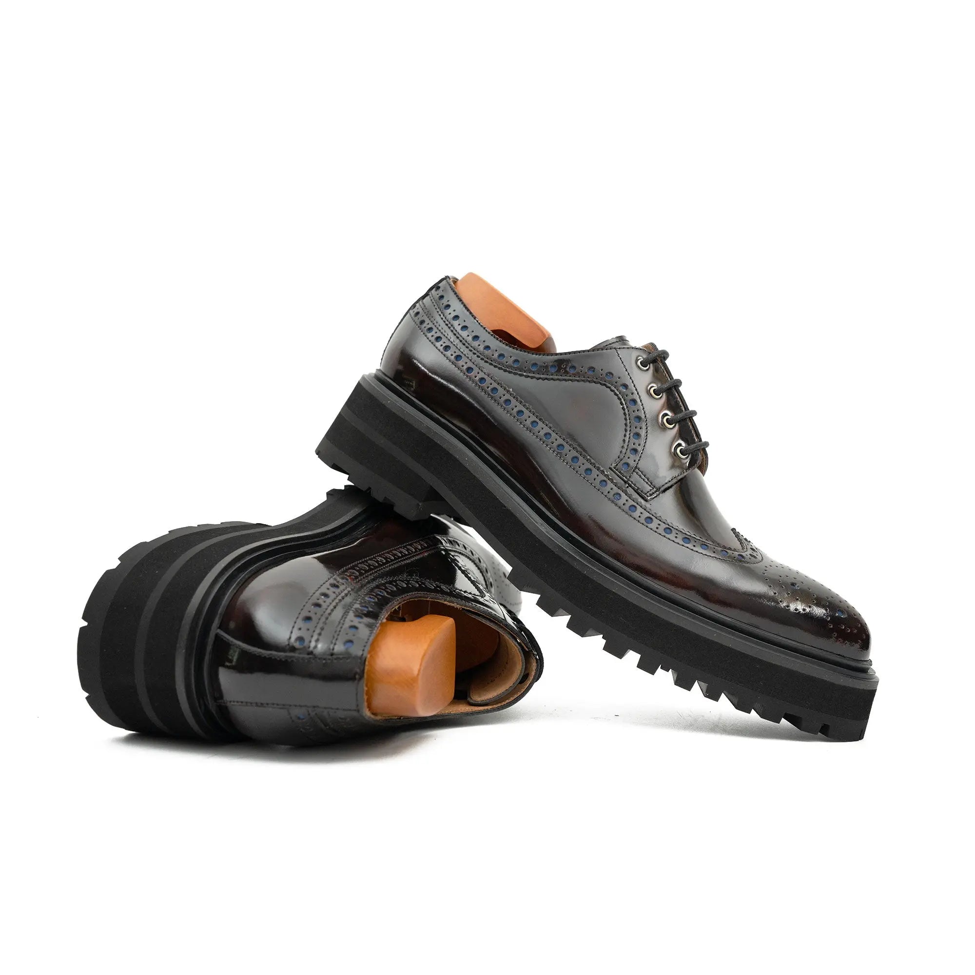 Handmade Chunky - sole Brogue Shoes Wine Red Divinch