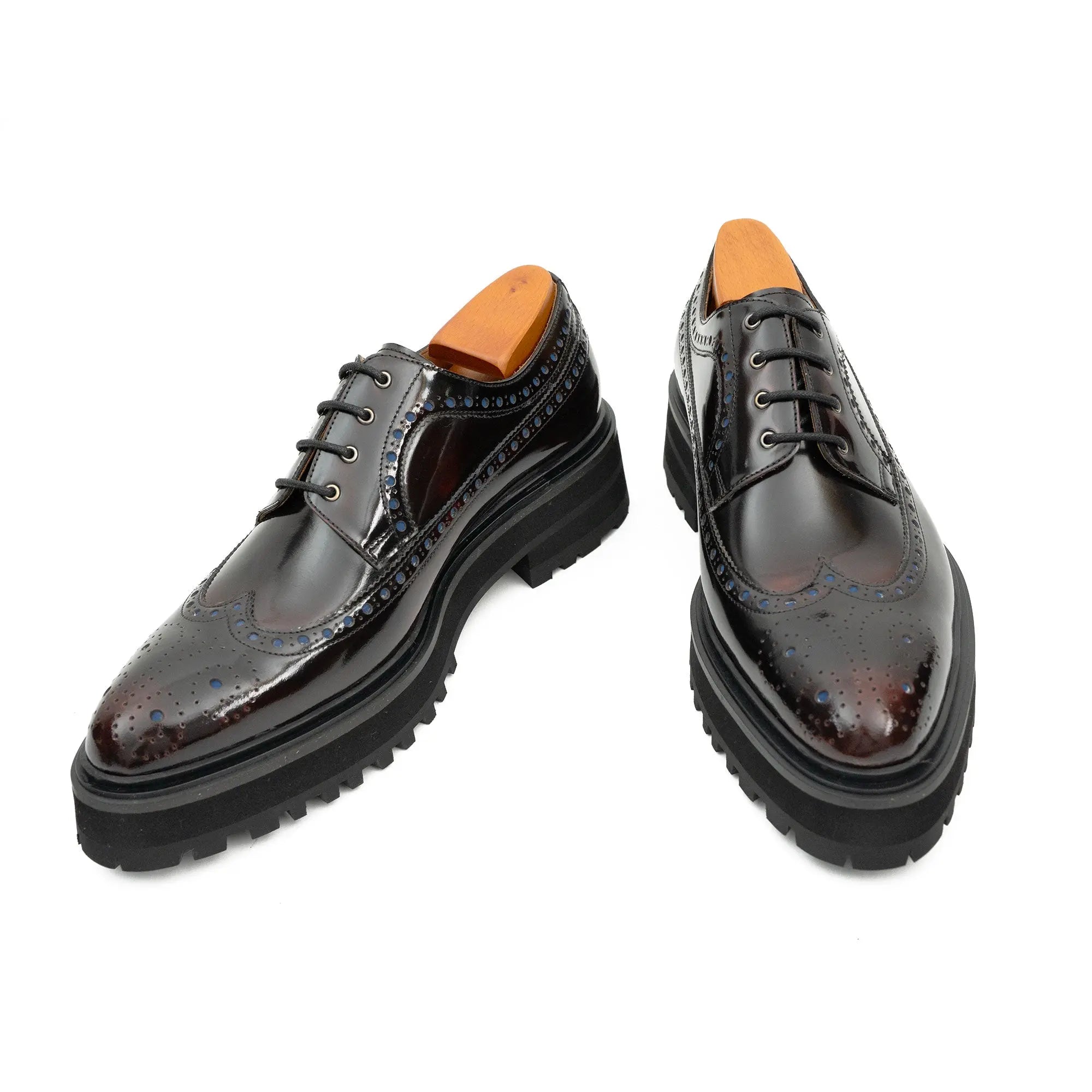 Handmade Chunky - sole Brogue Shoes Wine Red Divinch