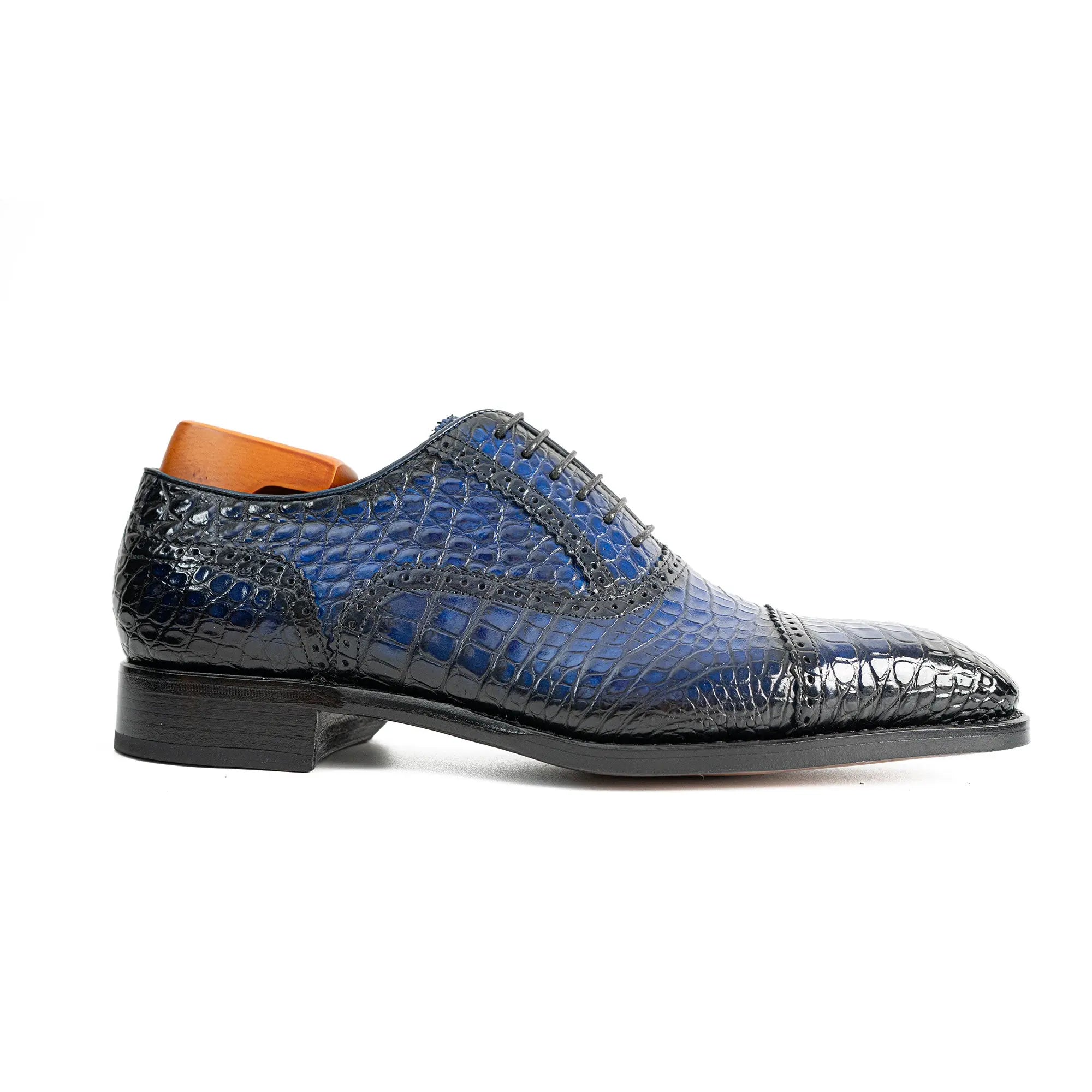 Handmade Crocodile Leather Oxford Shoes Blue DIVINCH