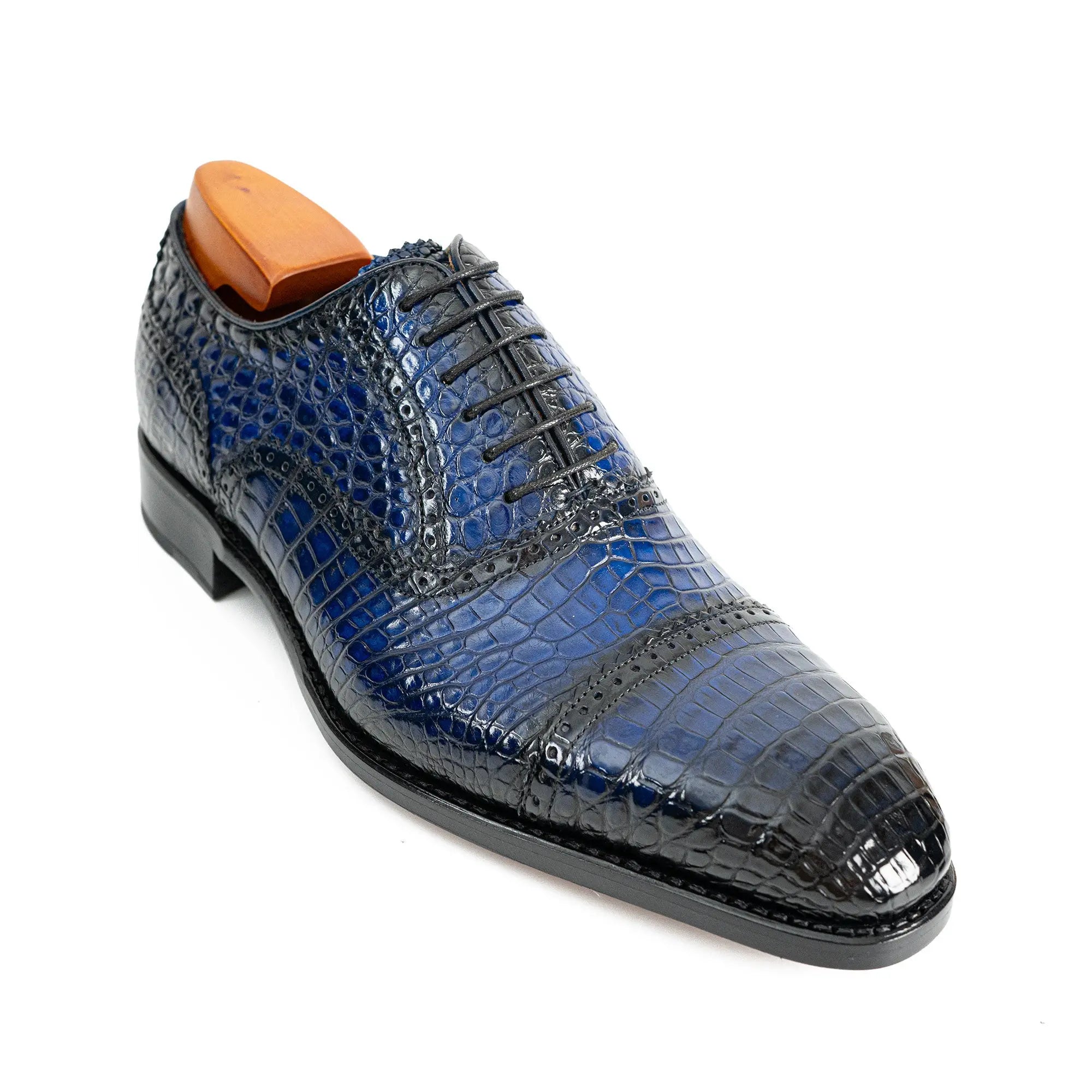 Handmade Crocodile Leather Oxford Shoes Blue DIVINCH